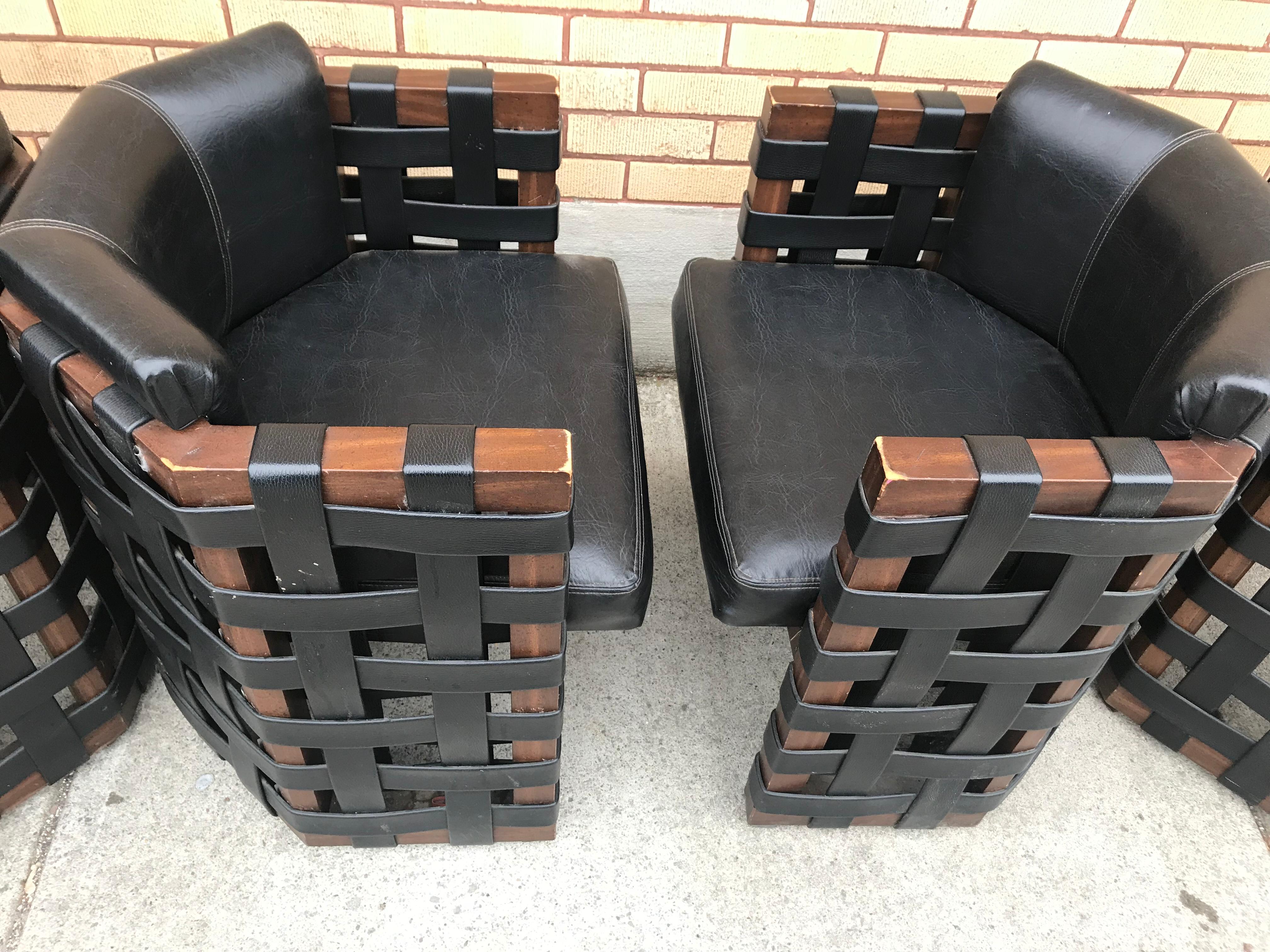 Unusual Set of 4 Armchairs /Dining, Weaved Walnut Modern Brutalist 2