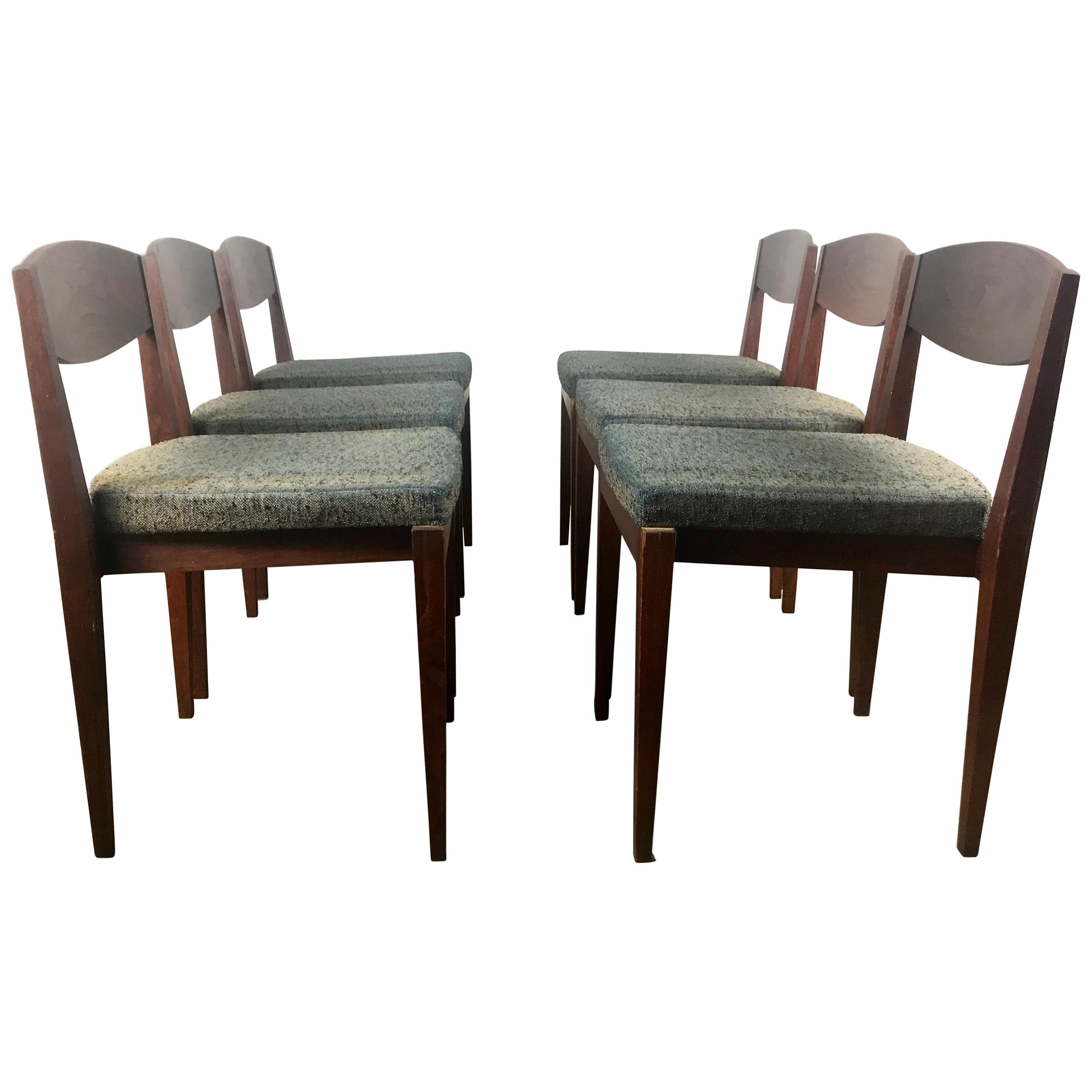 Ensemble inhabituel de 6 chaises de salle à manger modernistes américaines, design architectural
