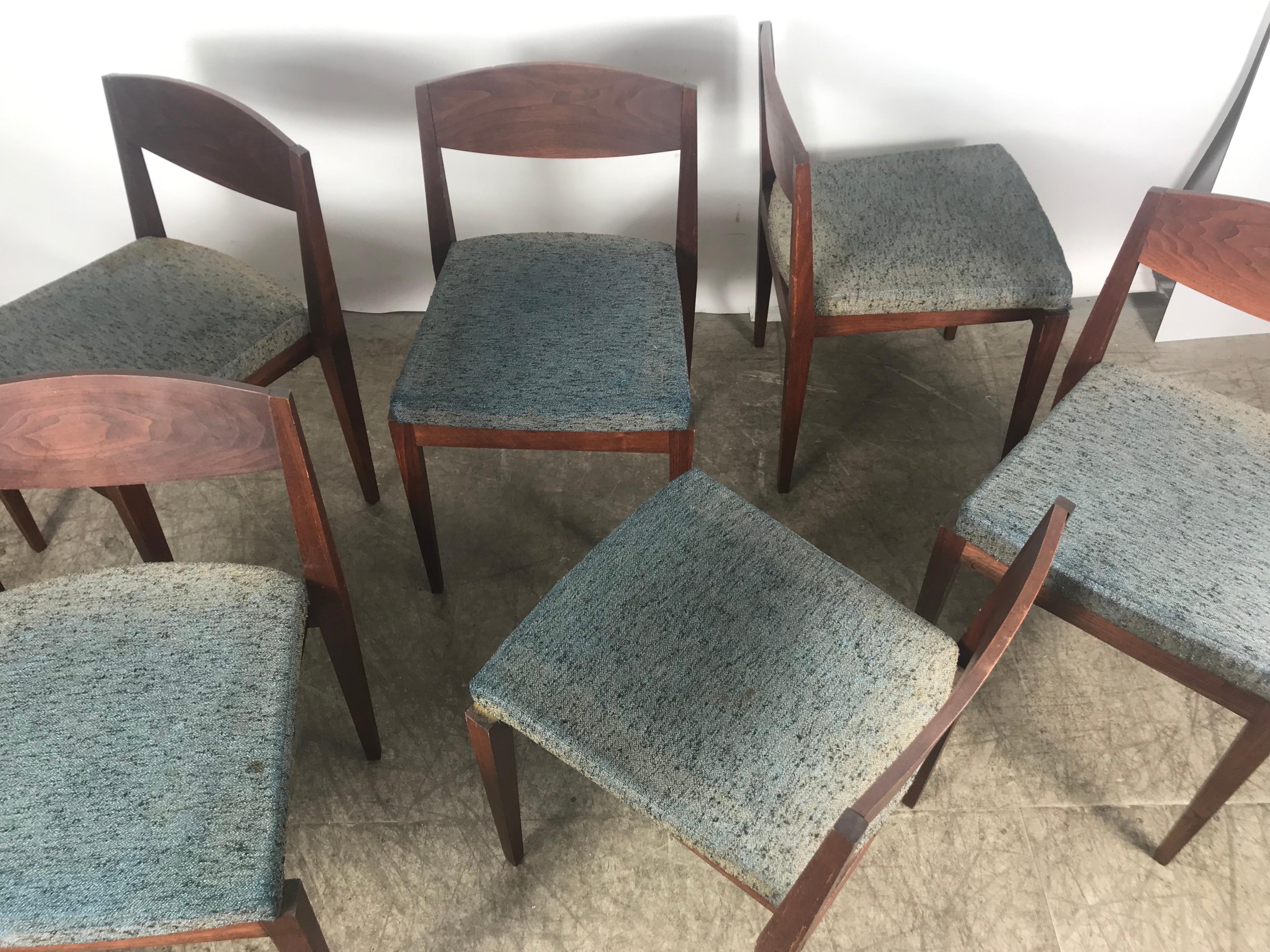 Mid-Century moderno Insolito set di 6 sedie da pranzo moderniste americane, design architettonico in vendita