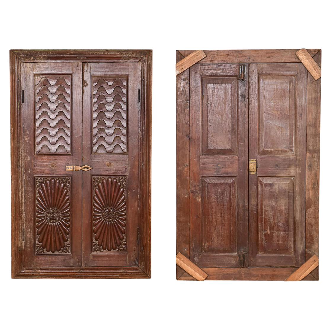 Unusual Set of Antique Teak Window Shutters, 20th Century For Sale