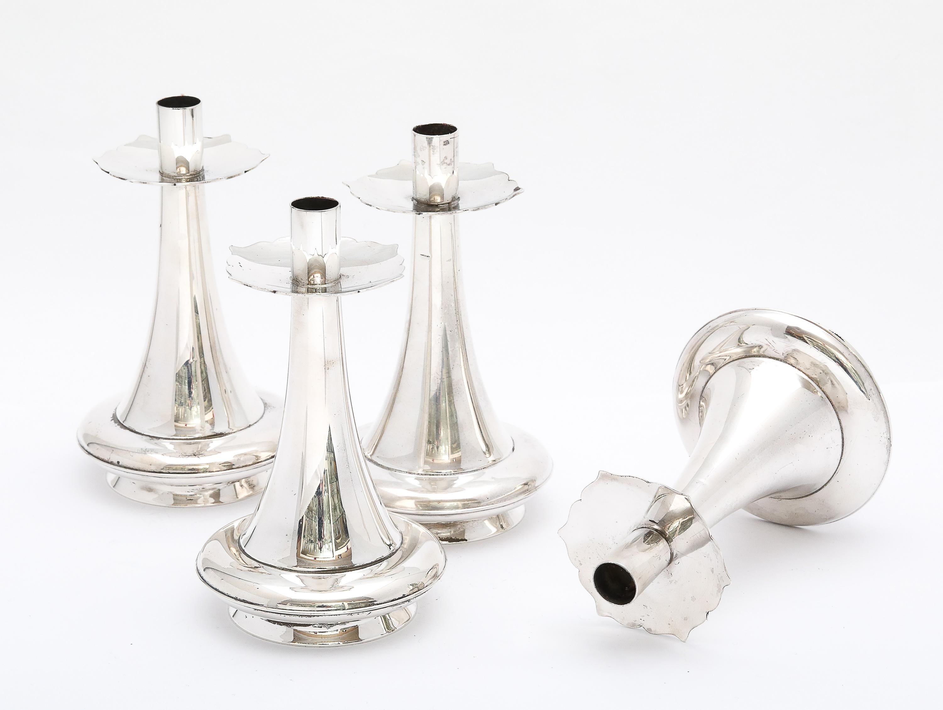 Unusual Set of Four Mid-Century Modern Sterling Silver Candlesticks by Gorham For Sale 5