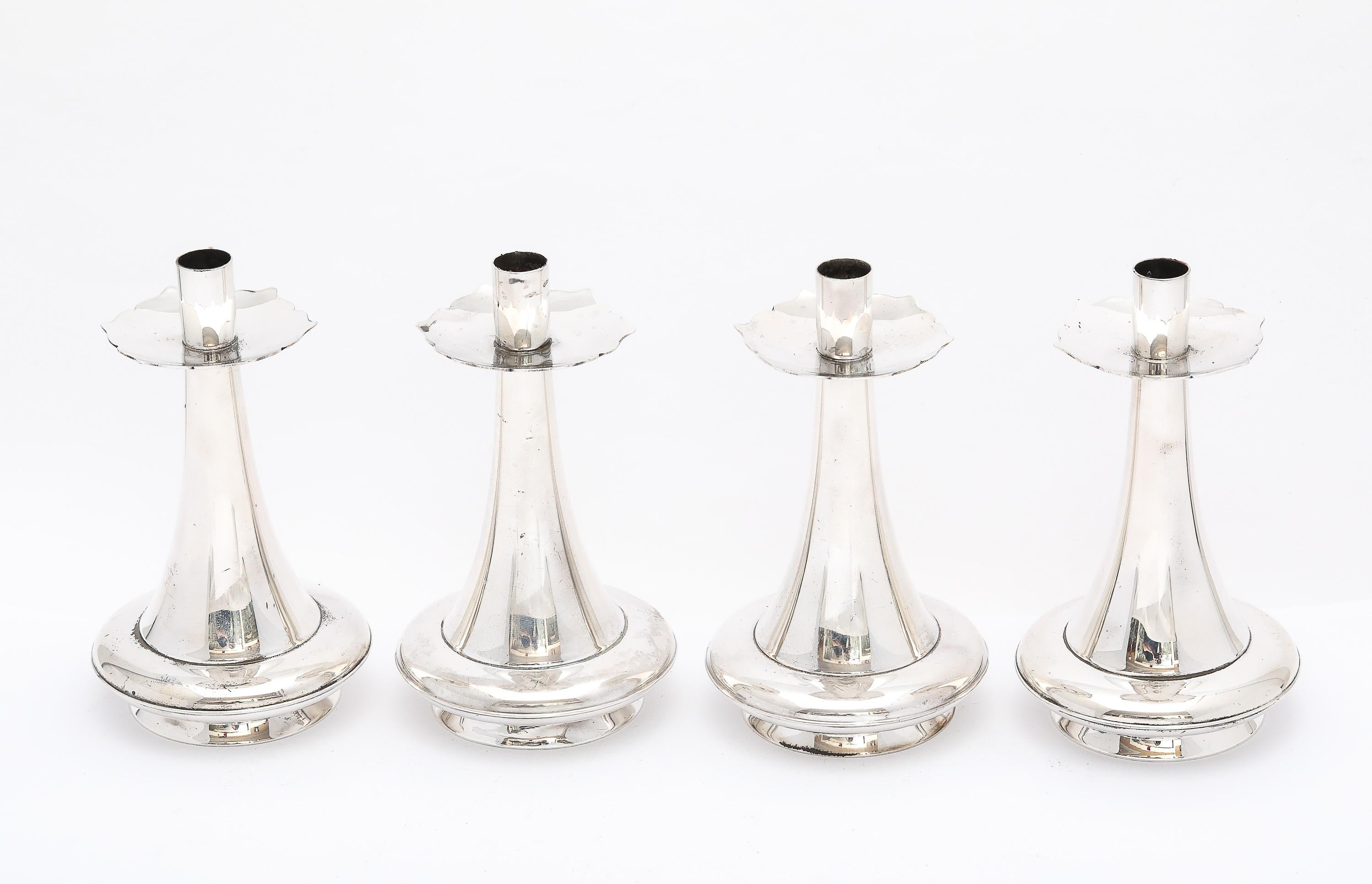 Unusual Set of Four Mid-Century Modern Sterling Silver Candlesticks by Gorham For Sale 8