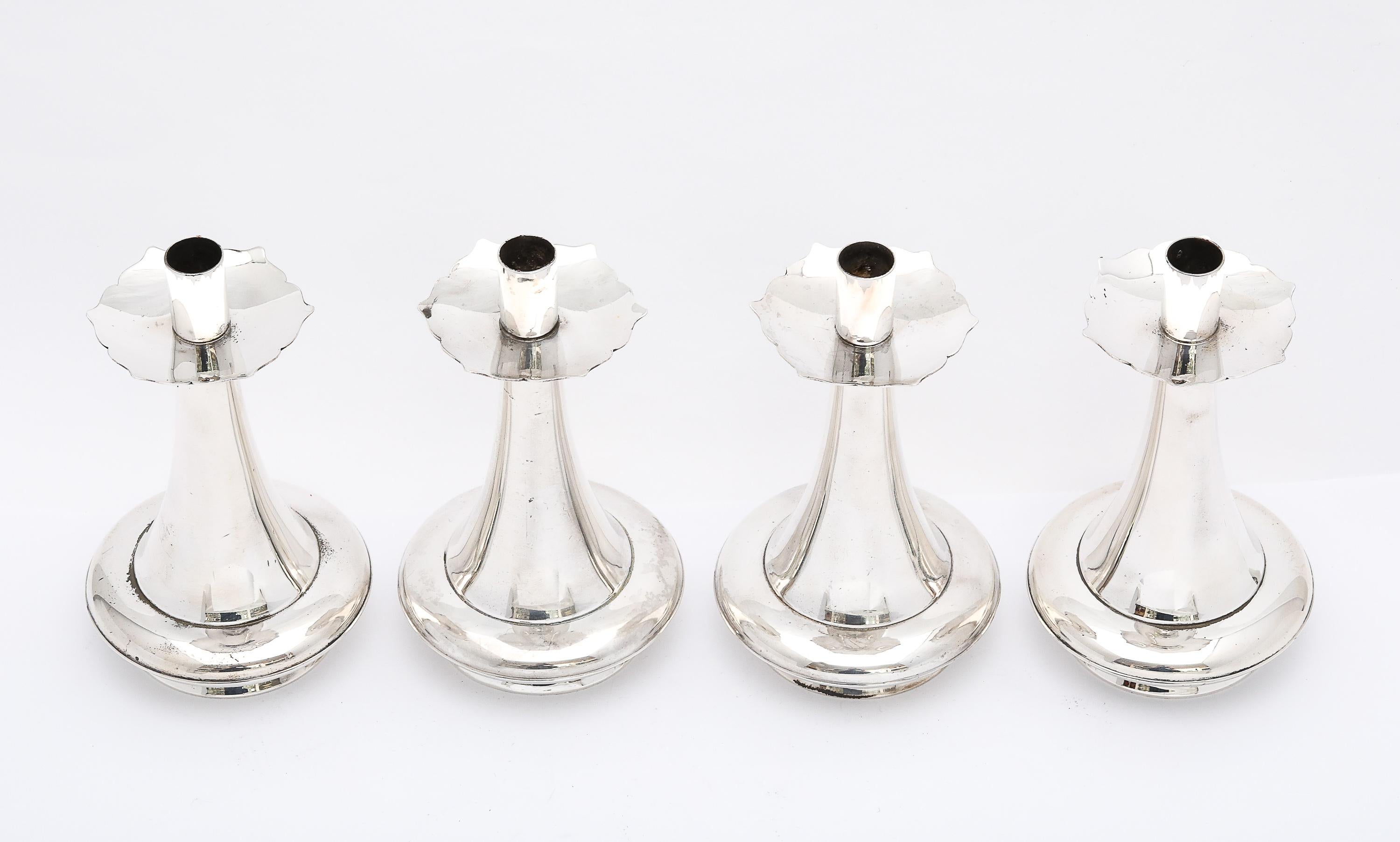 Unusual Set of Four Mid-Century Modern Sterling Silver Candlesticks by Gorham For Sale 9