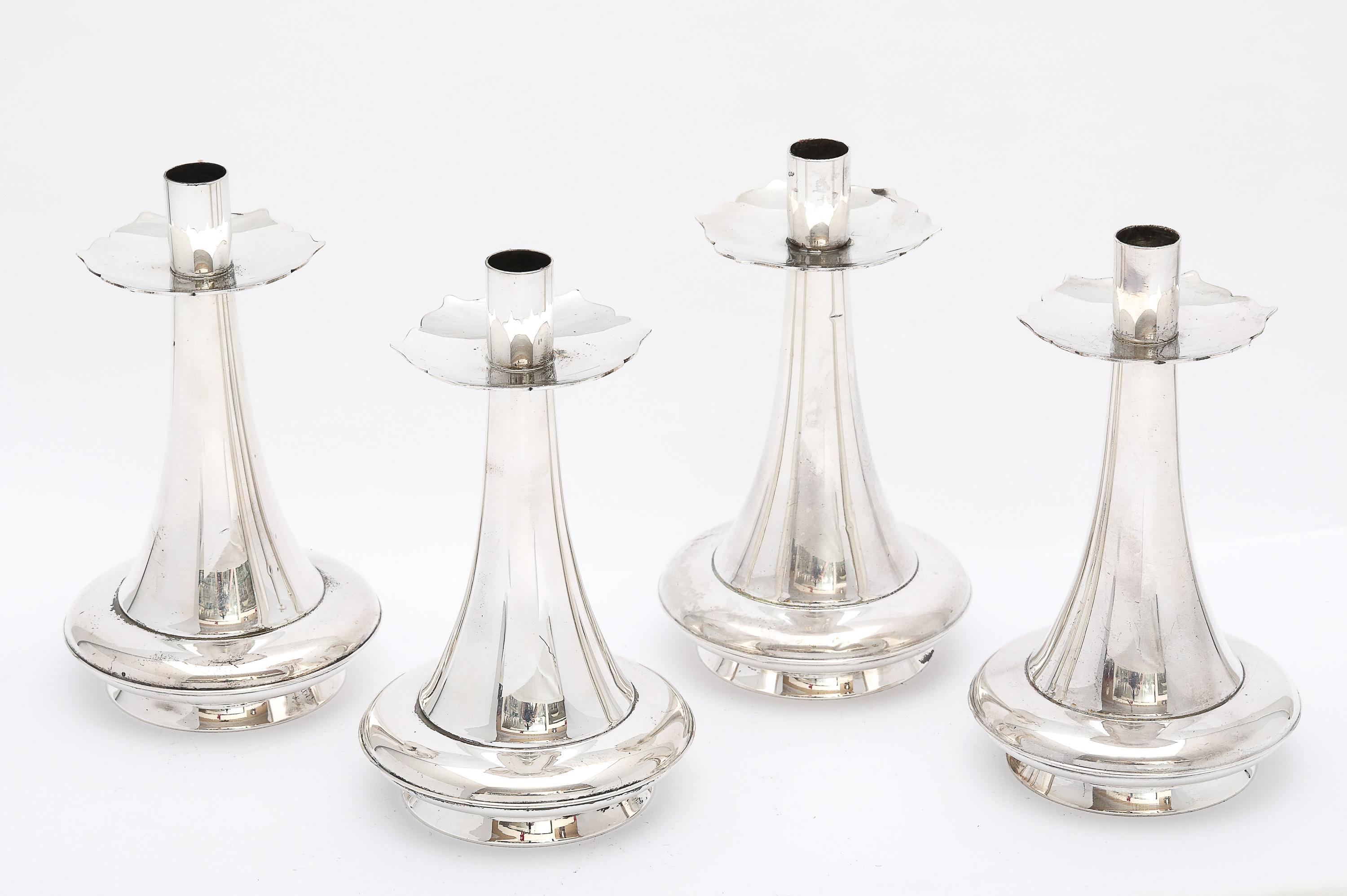 American Unusual Set of Four Mid-Century Modern Sterling Silver Candlesticks by Gorham For Sale
