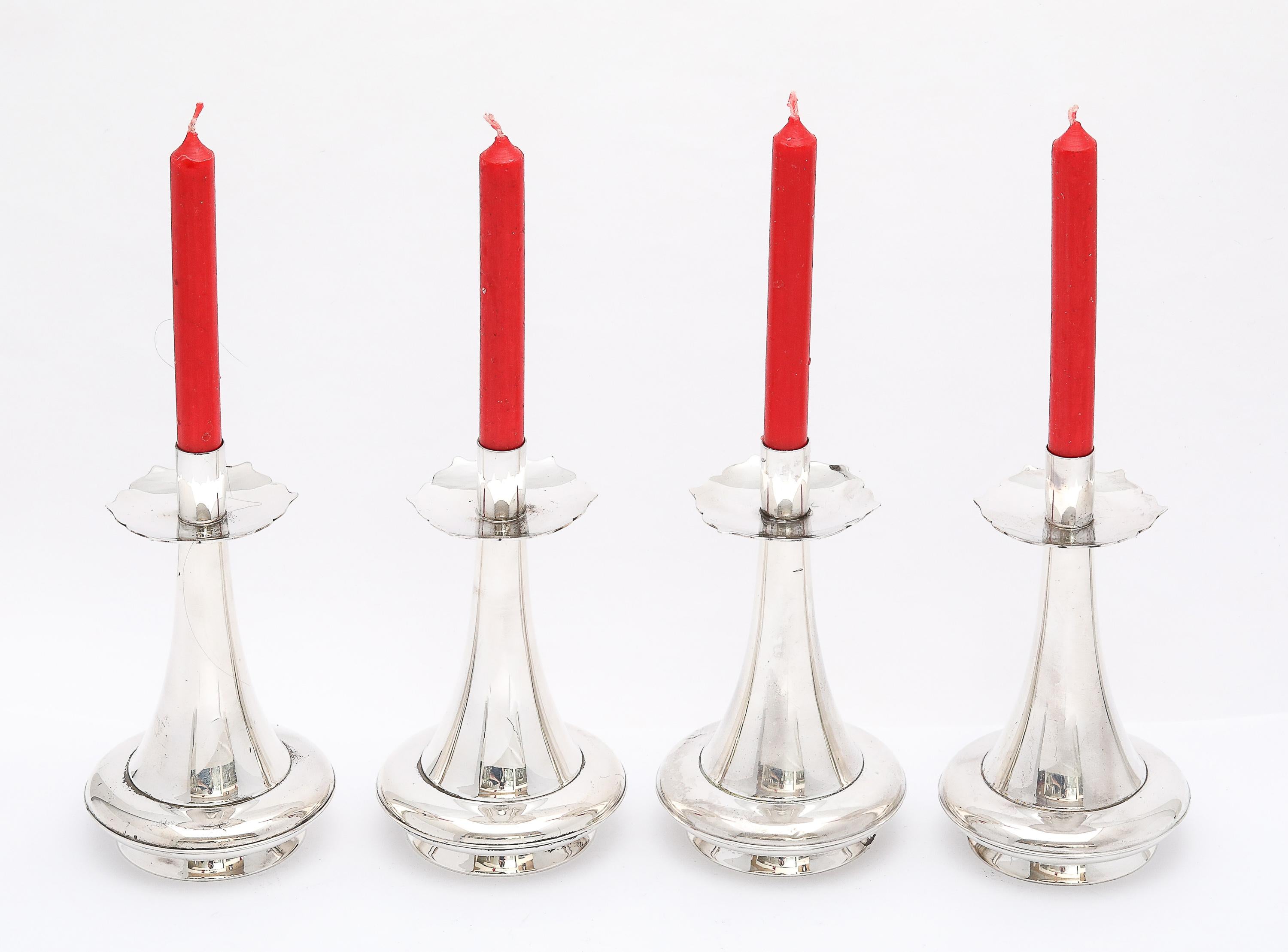 Mid-20th Century Unusual Set of Four Mid-Century Modern Sterling Silver Candlesticks by Gorham For Sale