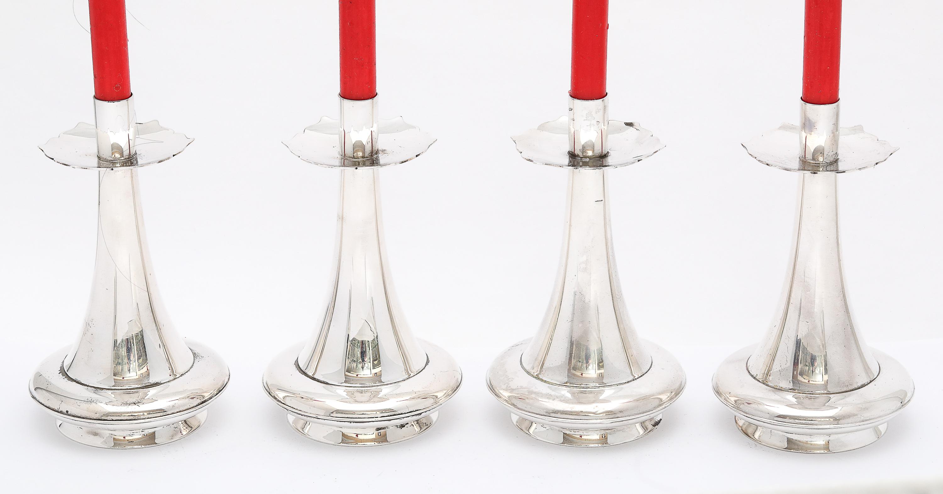 Unusual Set of Four Mid-Century Modern Sterling Silver Candlesticks by Gorham For Sale 1