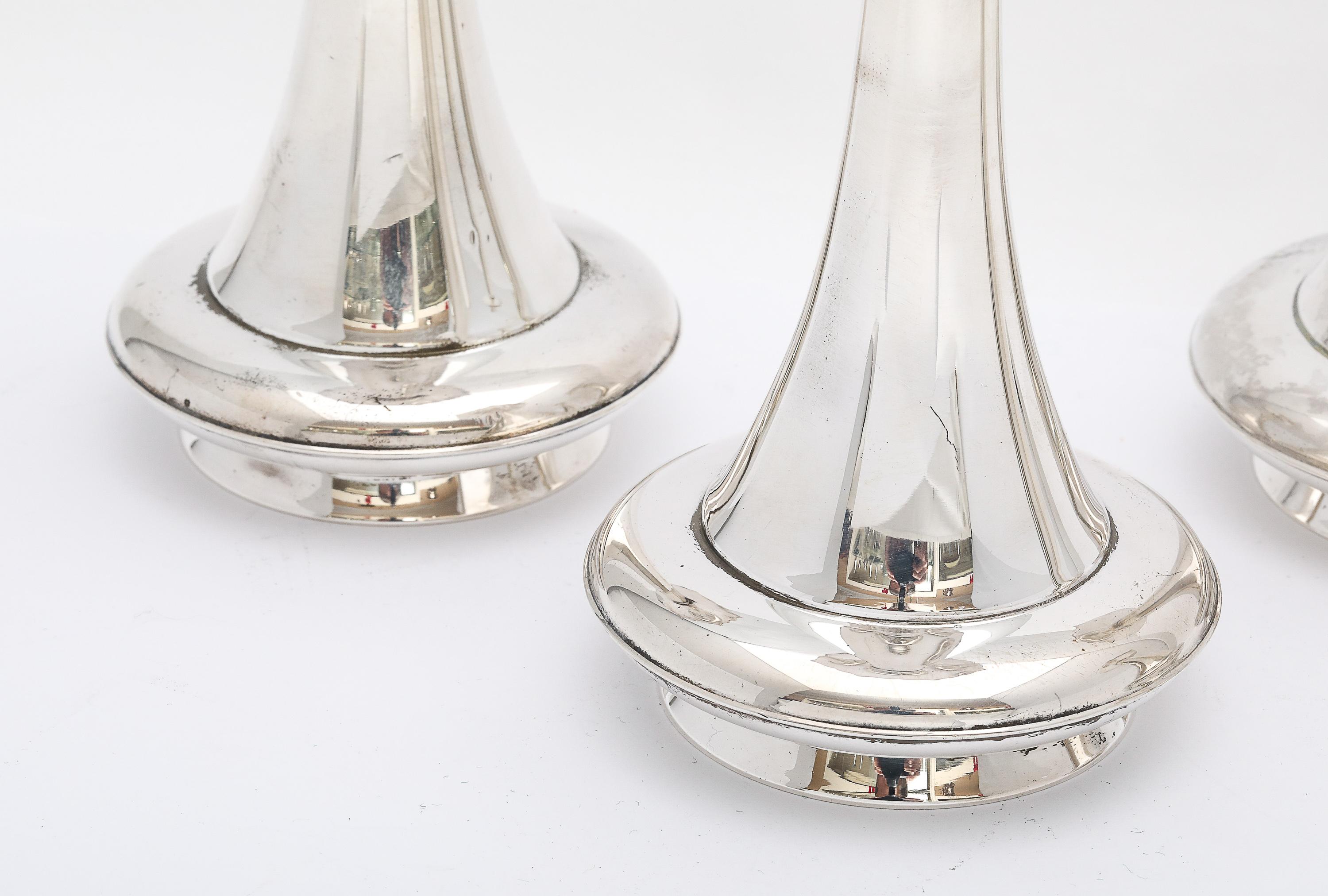 Unusual Set of Four Mid-Century Modern Sterling Silver Candlesticks by Gorham For Sale 2