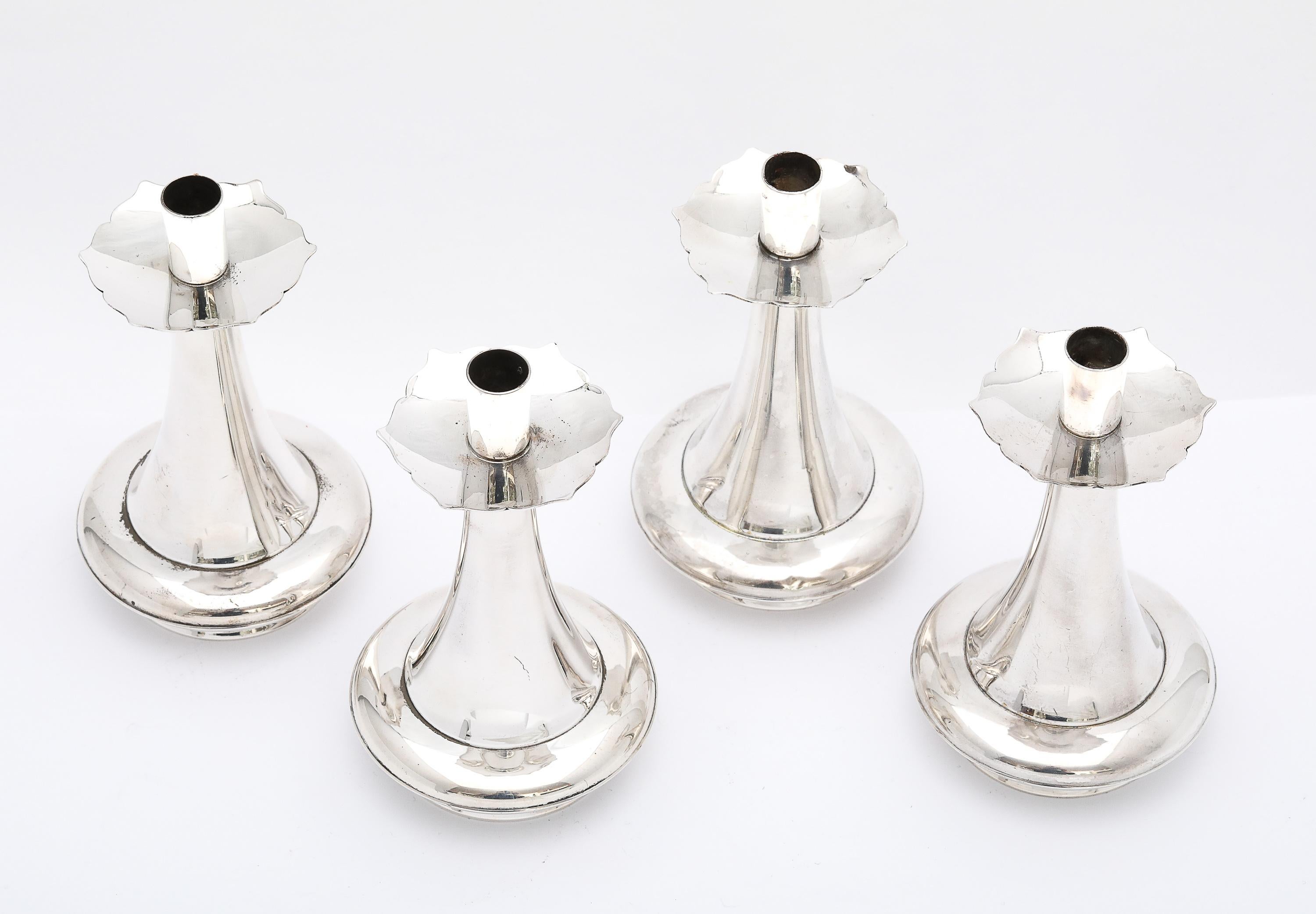 Unusual Set of Four Mid-Century Modern Sterling Silver Candlesticks by Gorham For Sale 3