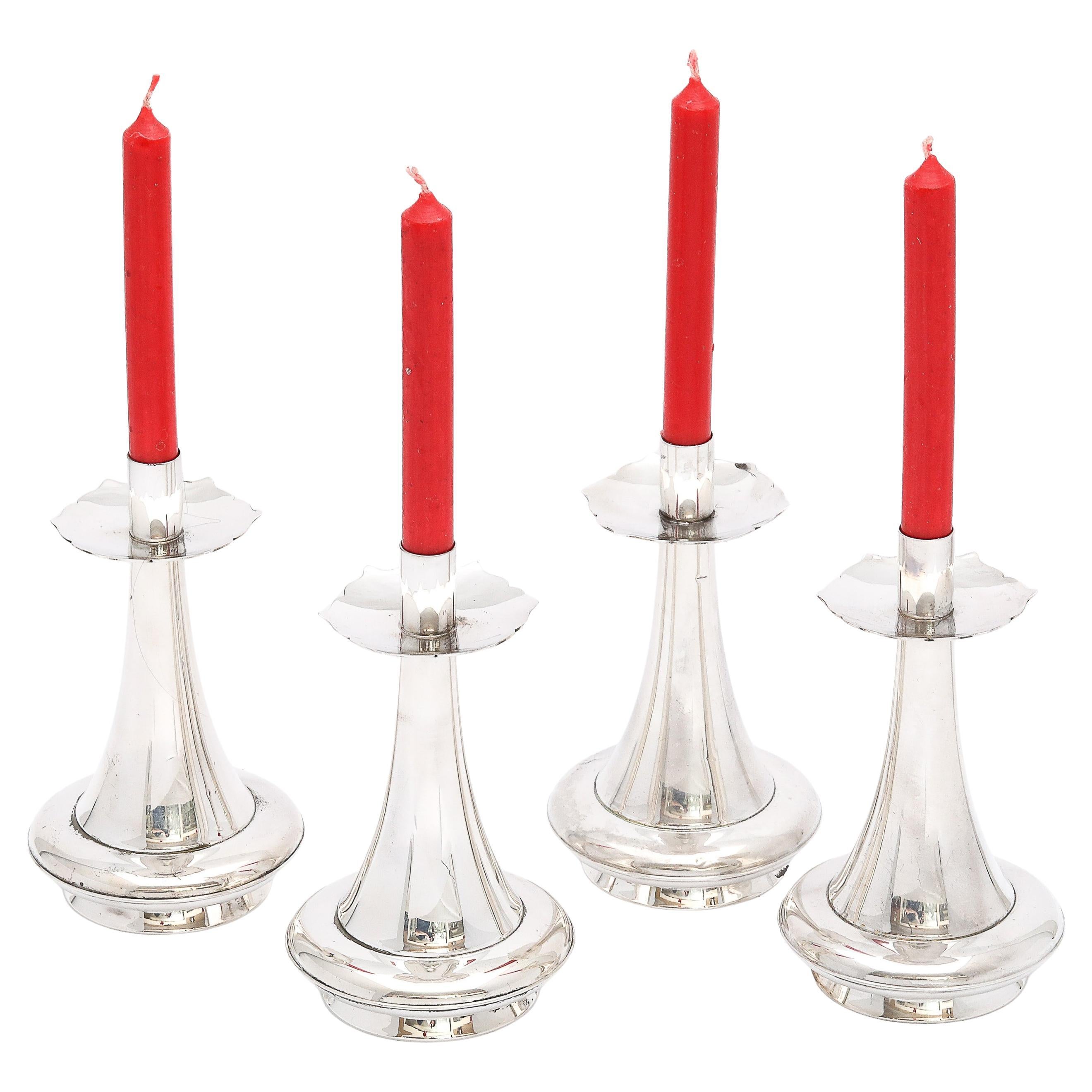 Unusual Set of Four Mid-Century Modern Sterling Silver Candlesticks by Gorham