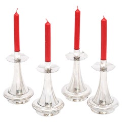 Vintage Unusual Set of Four Mid-Century Modern Sterling Silver Candlesticks by Gorham