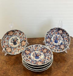 Unusual set of six antique Japanese quality Imari plates
