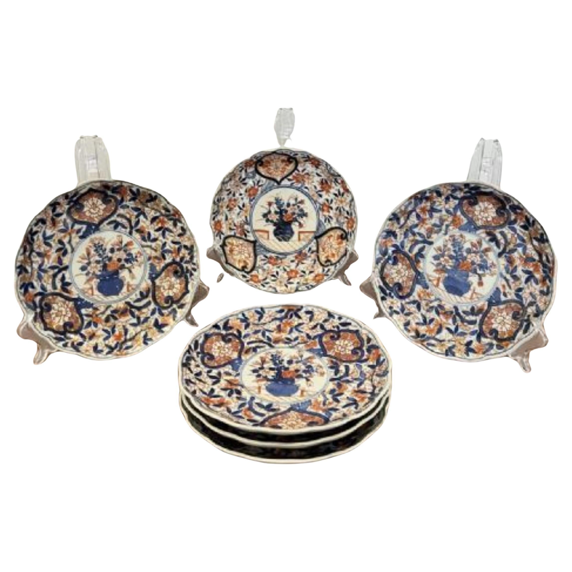 Unusual set of six antique Japanese quality Imari plates For Sale