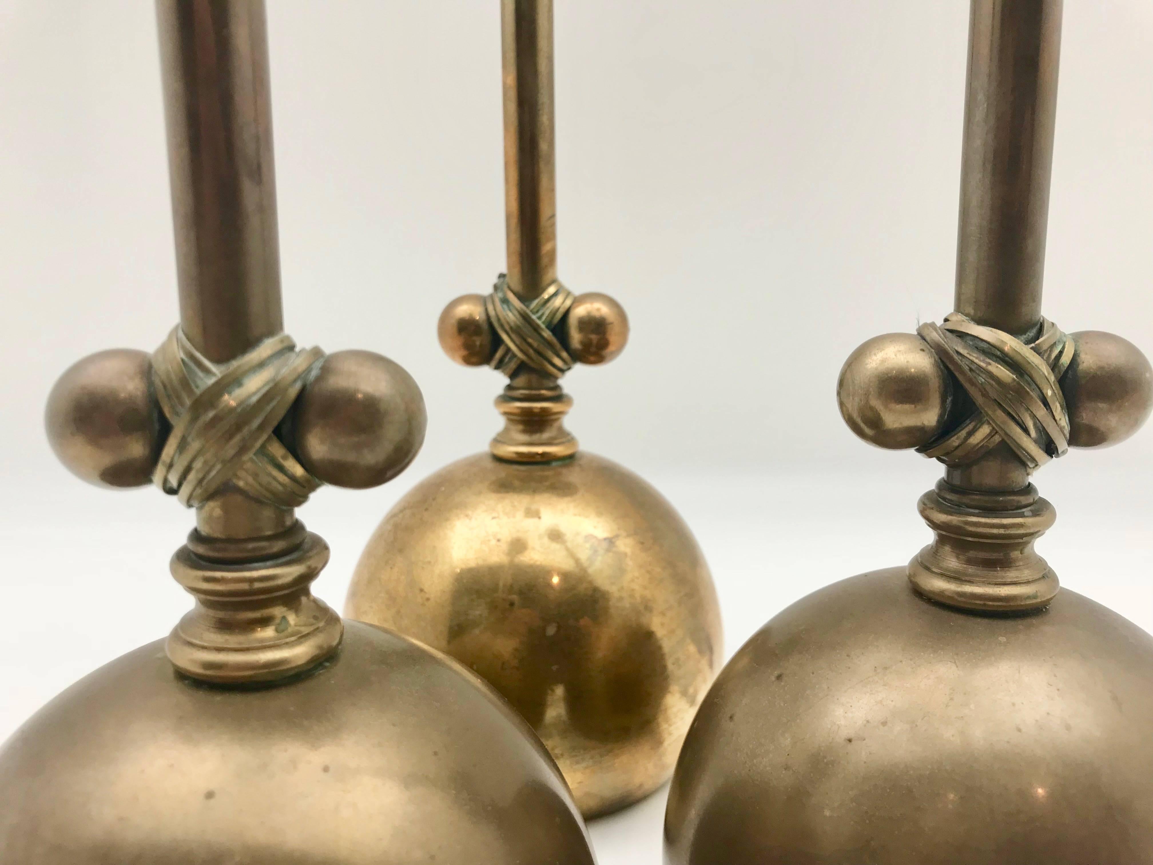 Unusual Set of Three Midcentury Brass Candlesticks or Candleholders In Good Condition In New York, NY