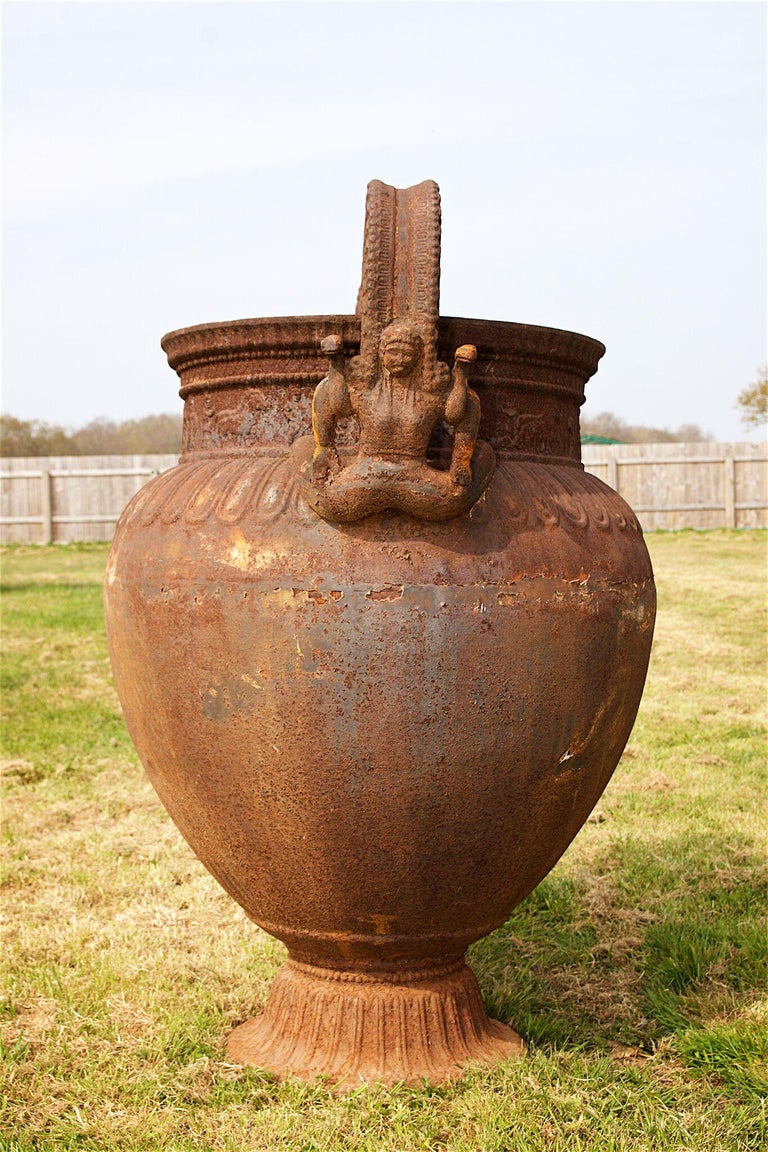 Unusual Set of Very Large Cast Iron Garden Urns For Sale at 1stDibs