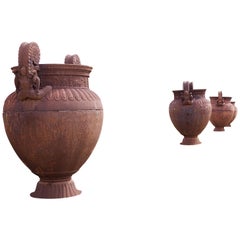 Retro Unusual Set of Very Large Cast Iron Garden Urns