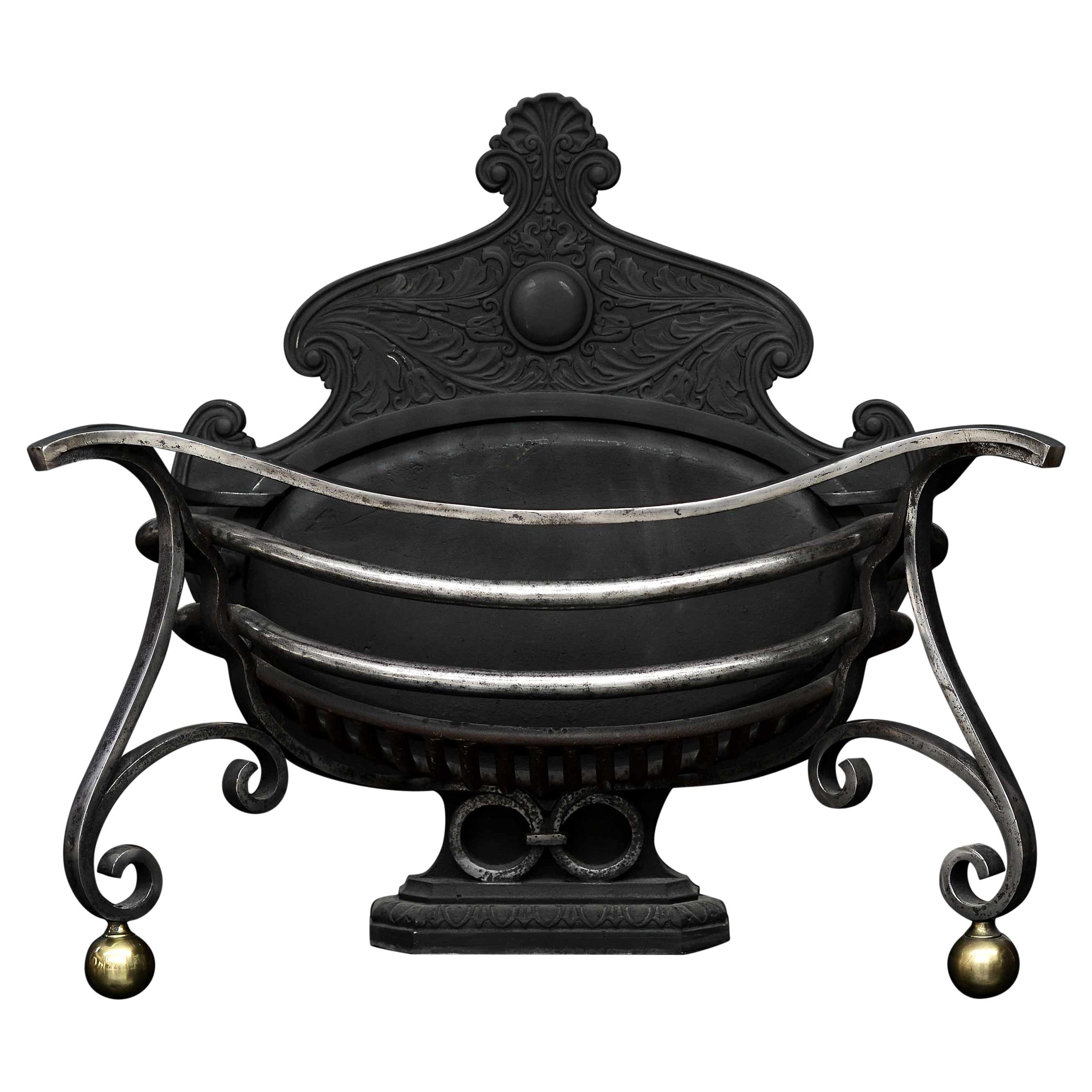 Unusual Shaped Art Nouveau Wrought Iron Firebasket