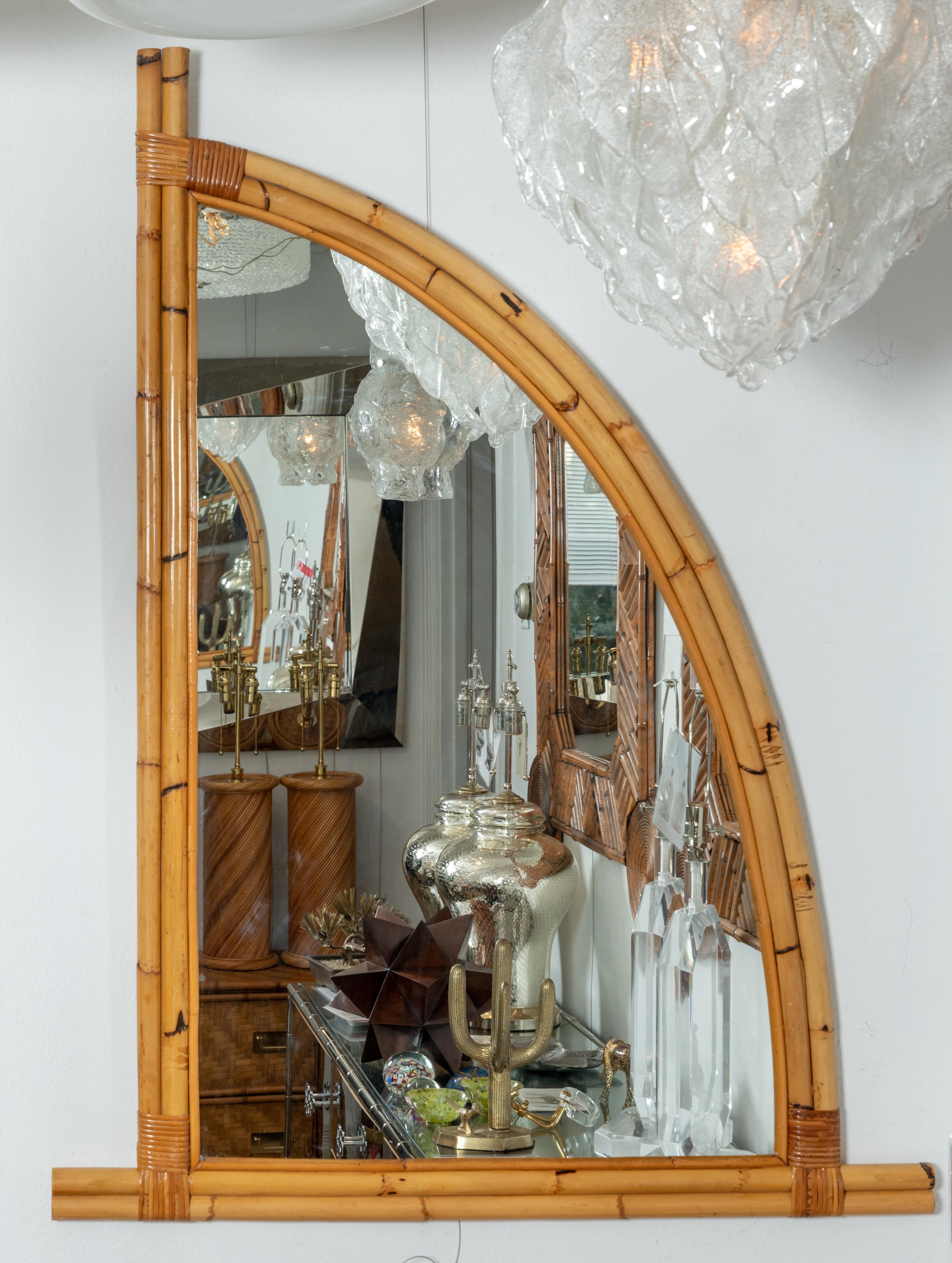 Mid-Century Modern Unusual Shaped Bamboo Mirrors 'Left and Right Available, Right is Shown' For Sale