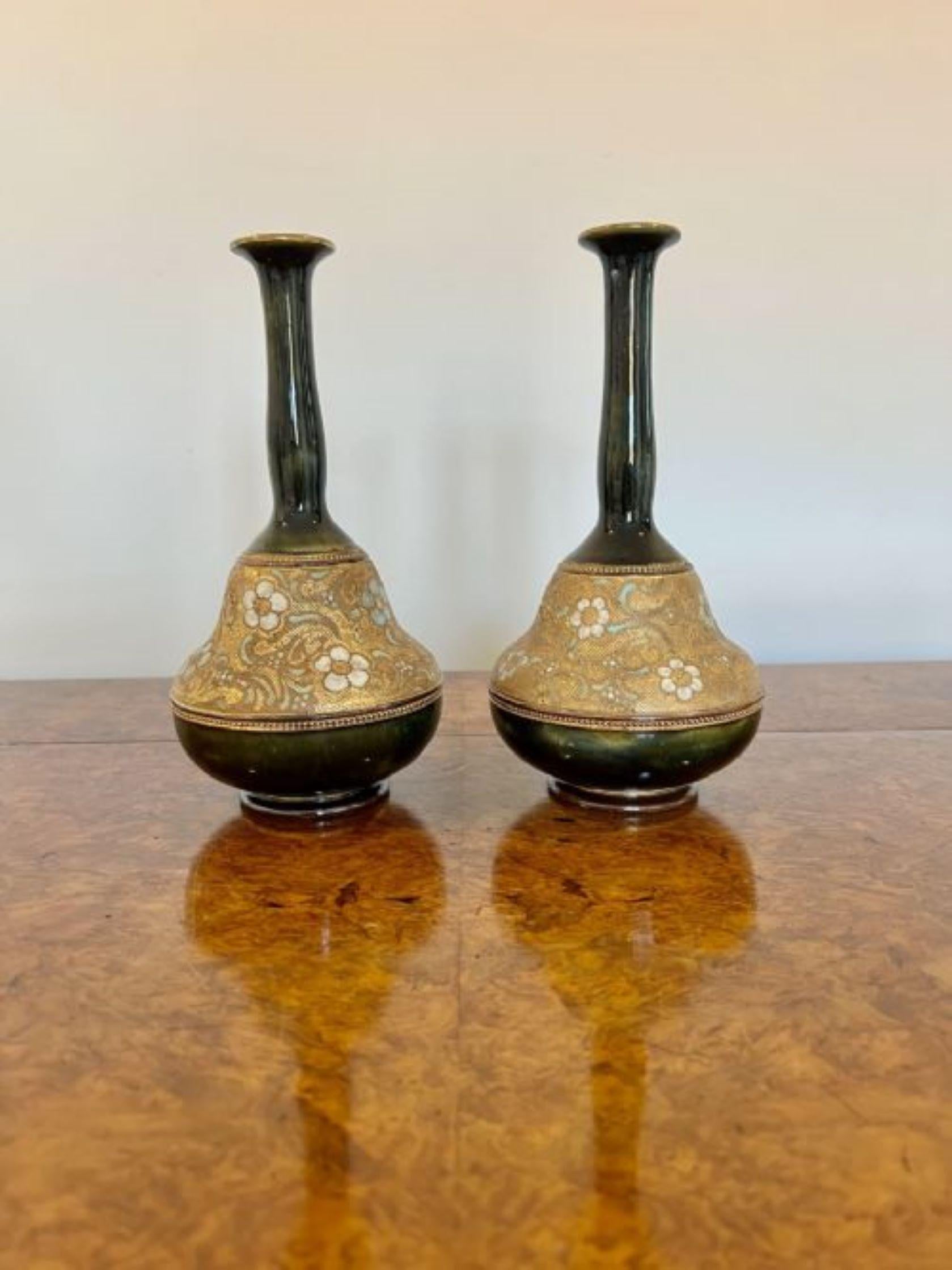 19th Century Unusual shaped pair of quality antique Doulton vases  For Sale