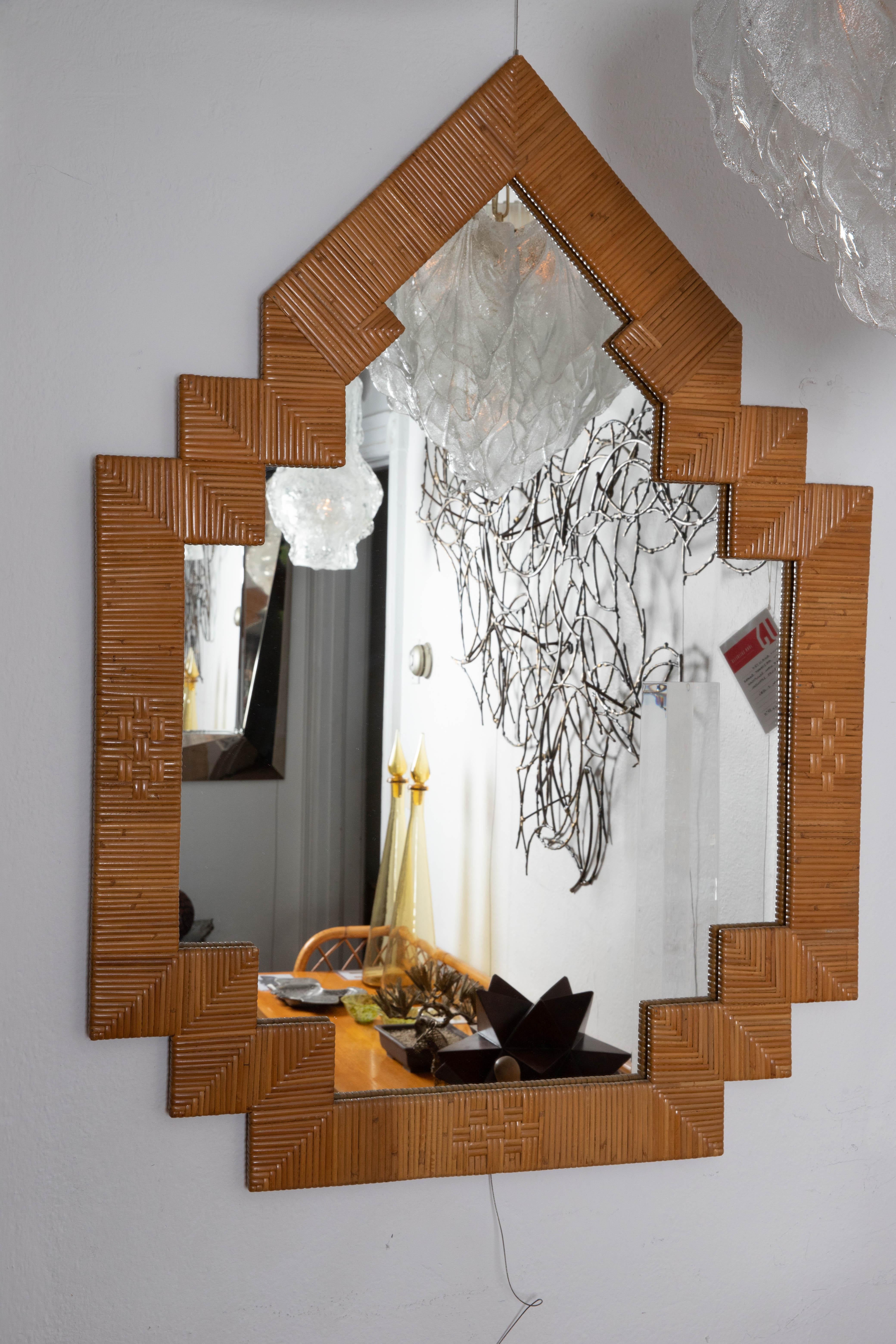 Italian Unusual Shaped Rattan Surround Mirror