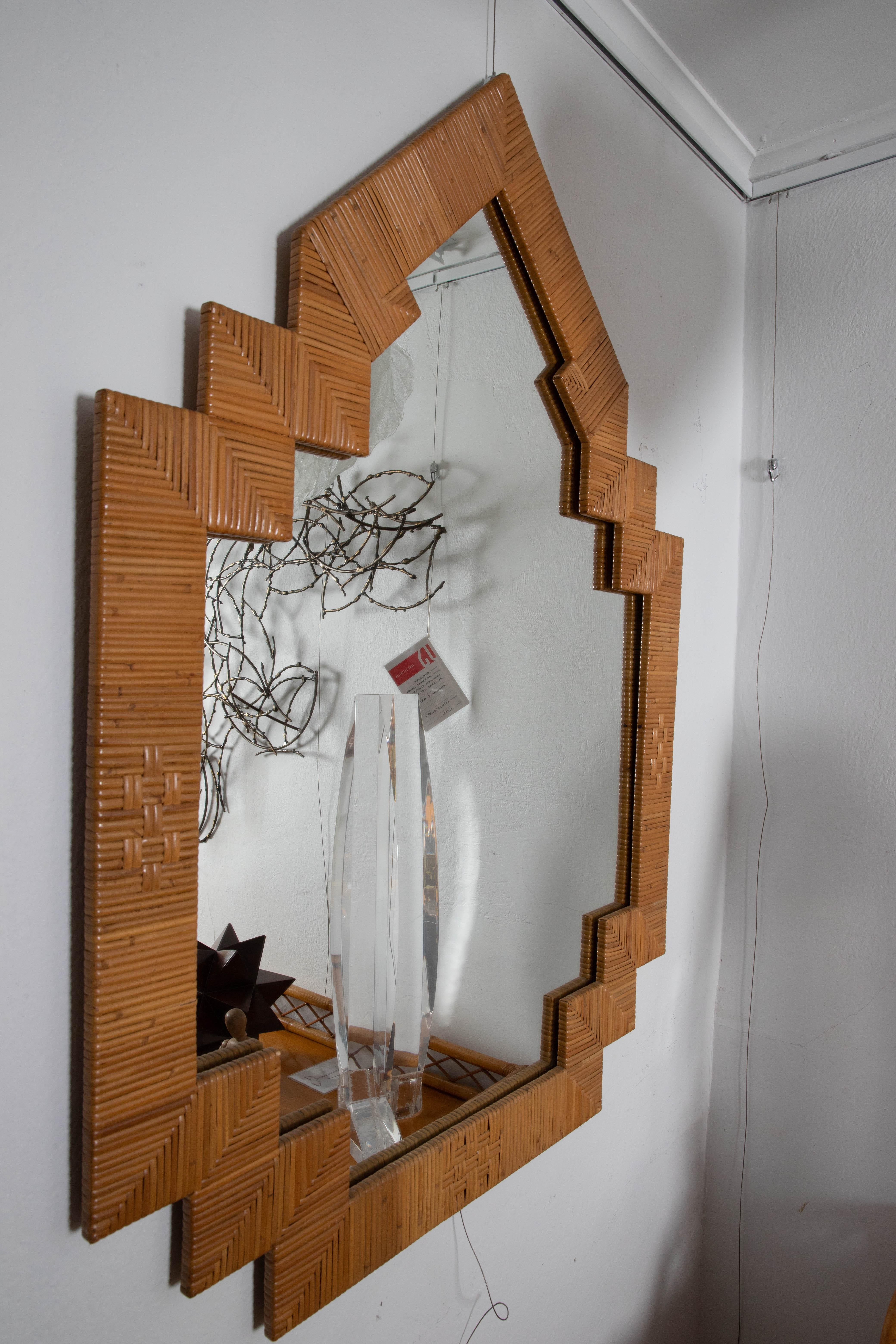 Hand-Woven Unusual Shaped Rattan Surround Mirror