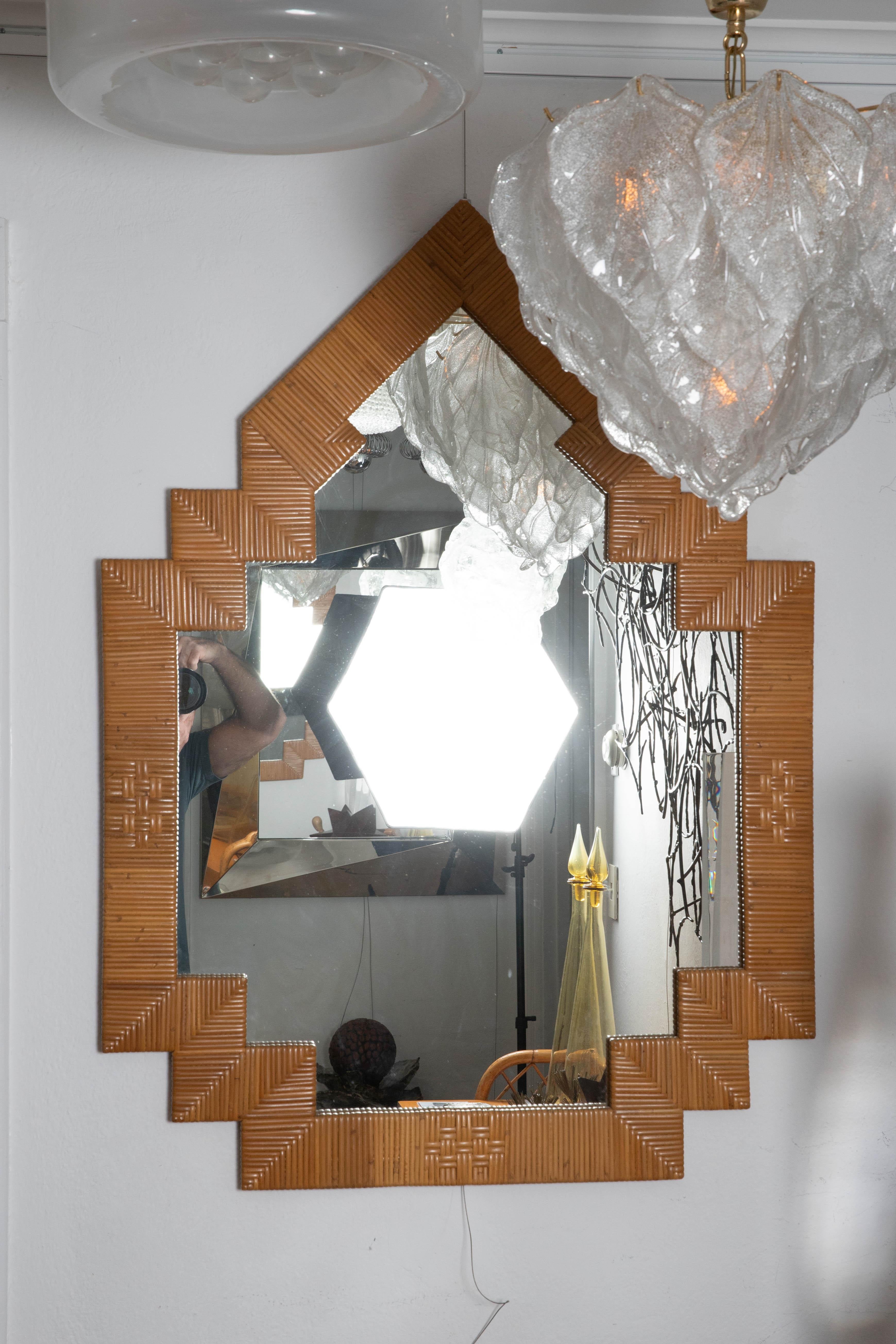 Unusual Shaped Rattan Surround Mirror In Good Condition In Bridgehampton, NY