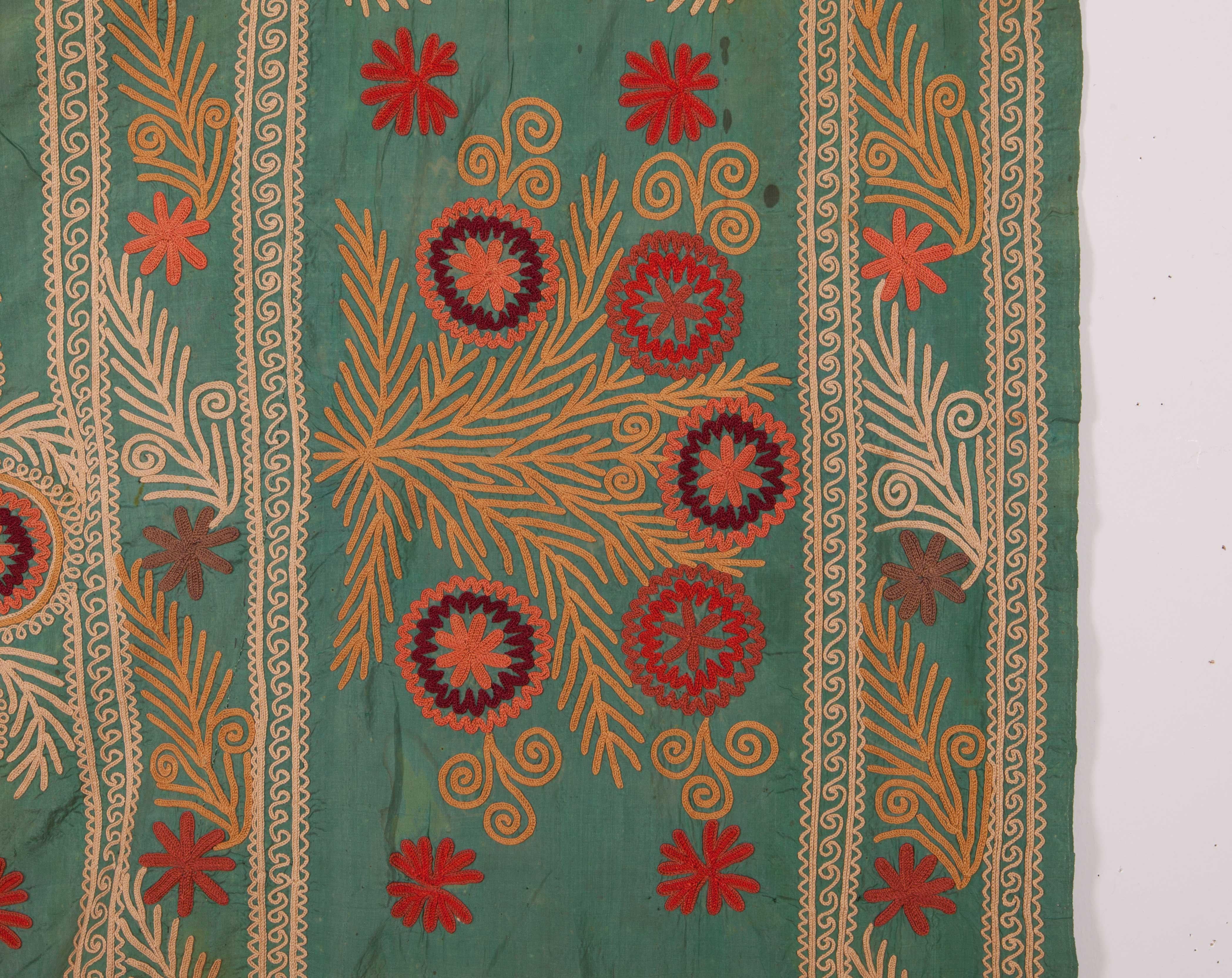 Embroidered Unusual Silk Suzani from Uzbekistan, Early 20th Century