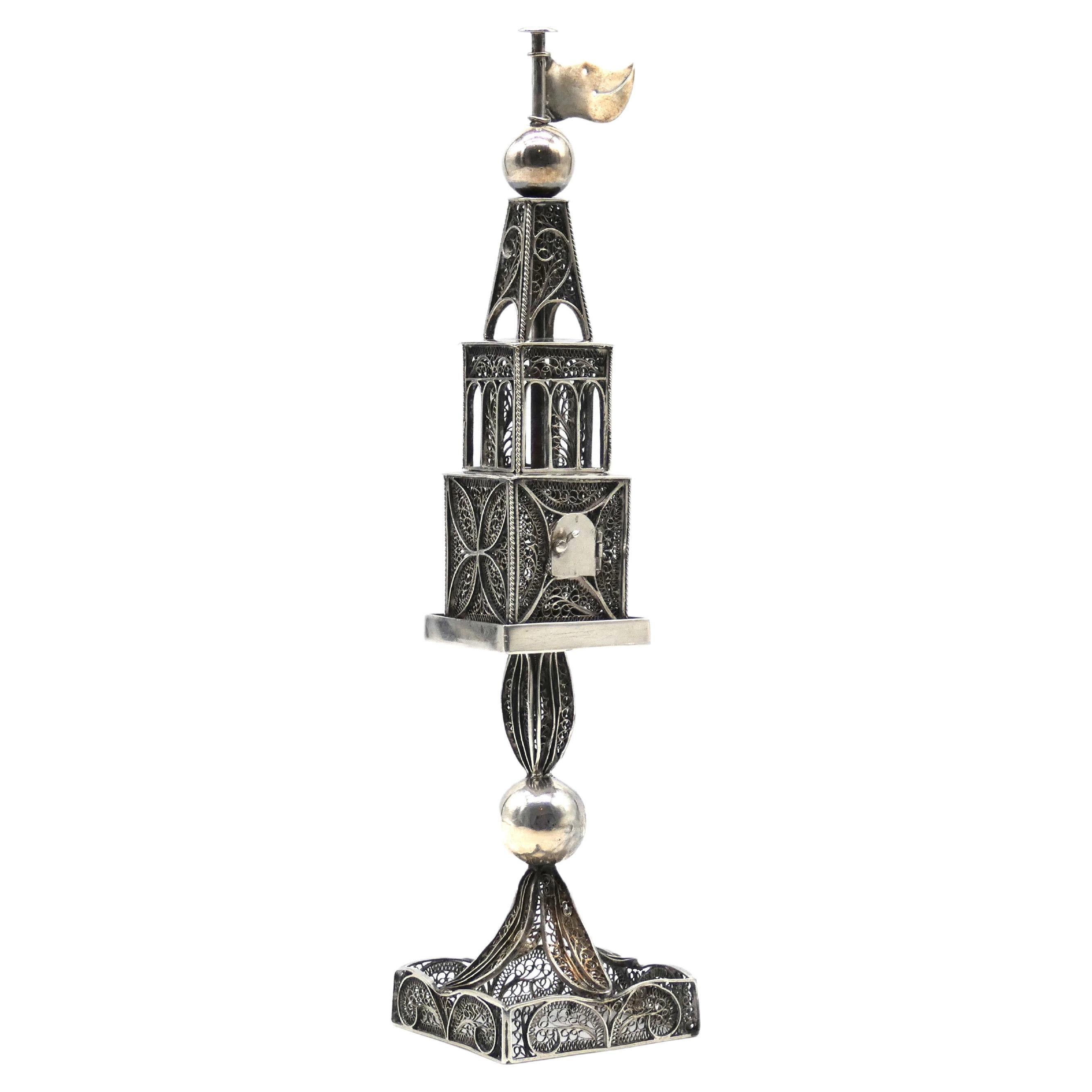 Unusual Silver Filigree Spice Tower , Austria circa 1880 For Sale