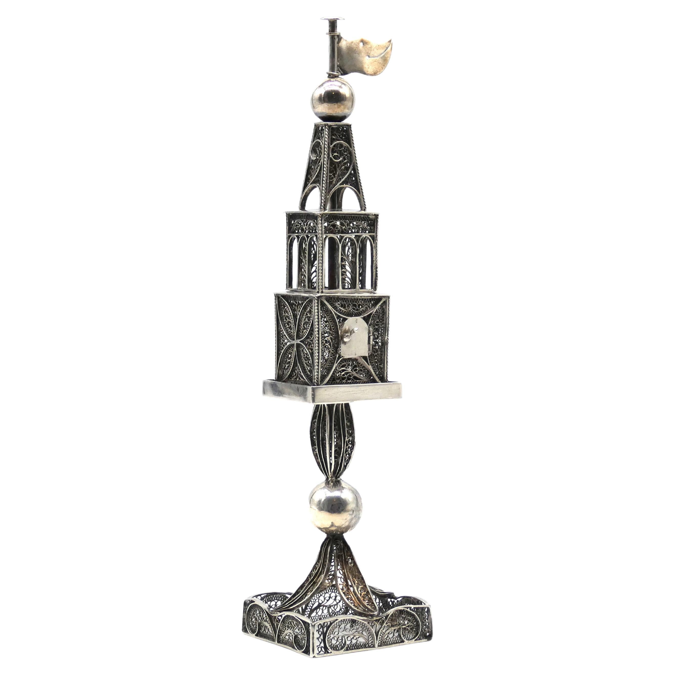 Unusual Silver Filigree Spice Tower , Austria circa 1880