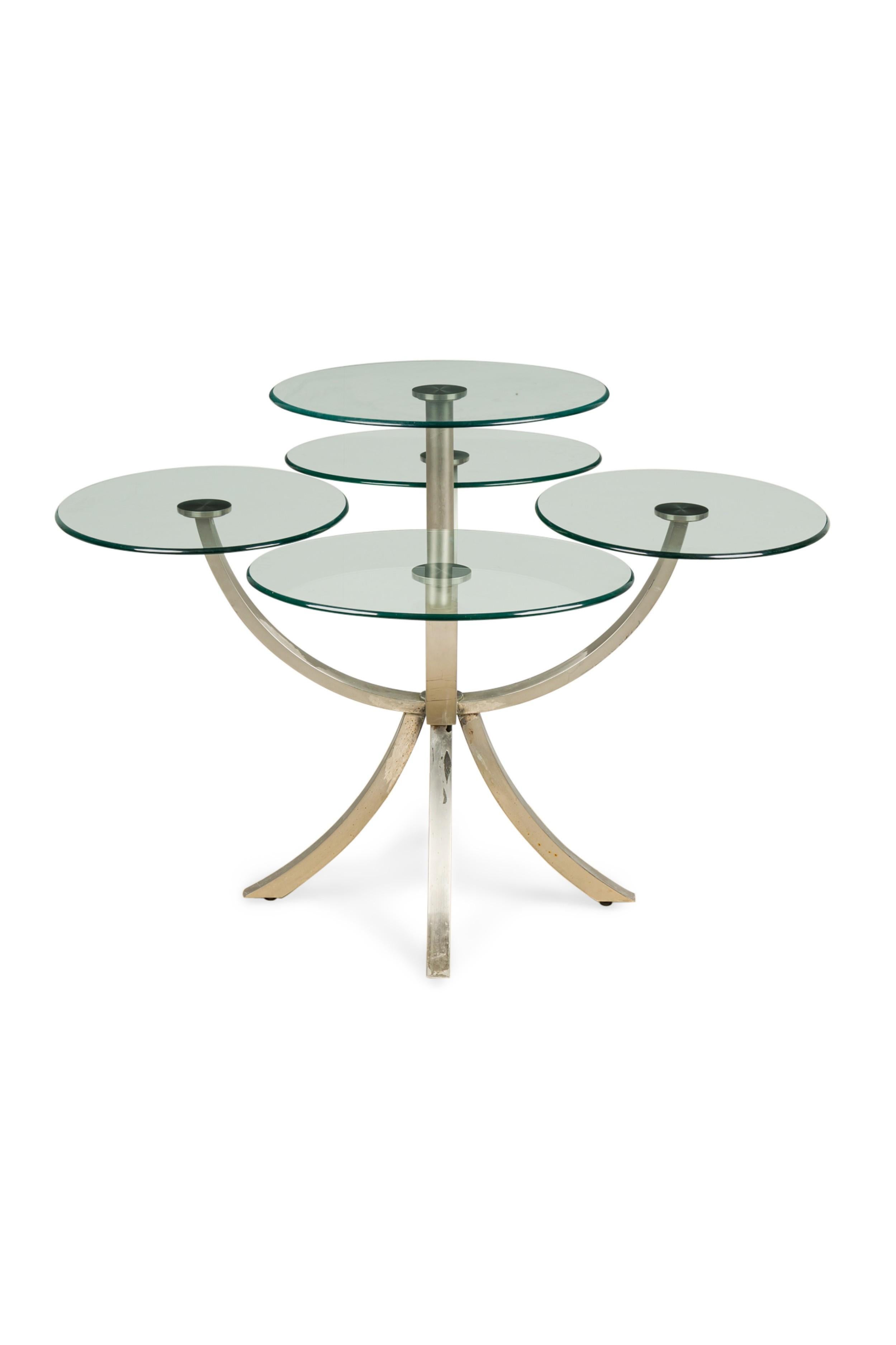 American Unusual Silvered Metal and Glass Center / Display Table For Sale