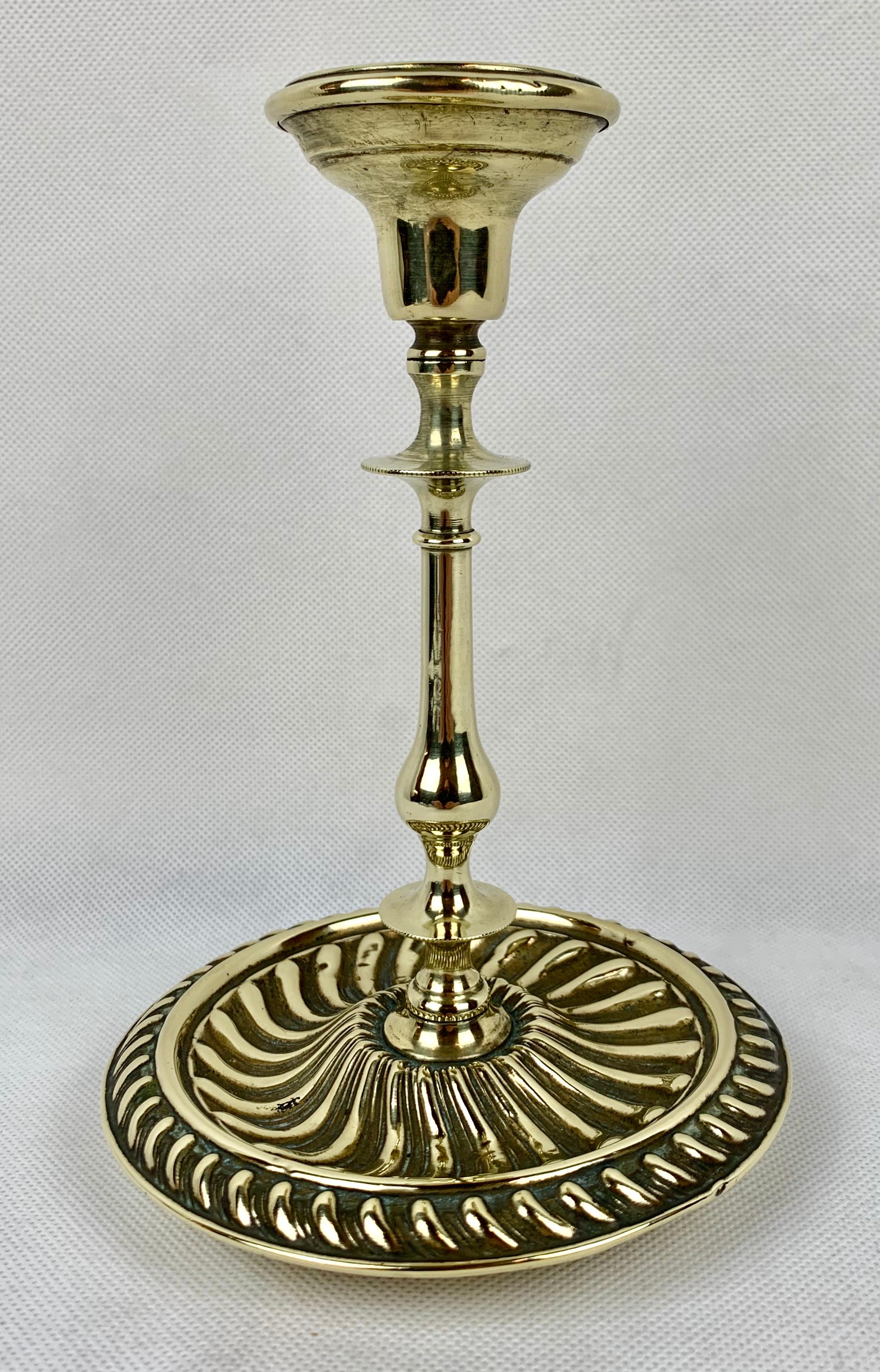 French Brass Repoussé Single Candlestick with Steel Aperture  6
