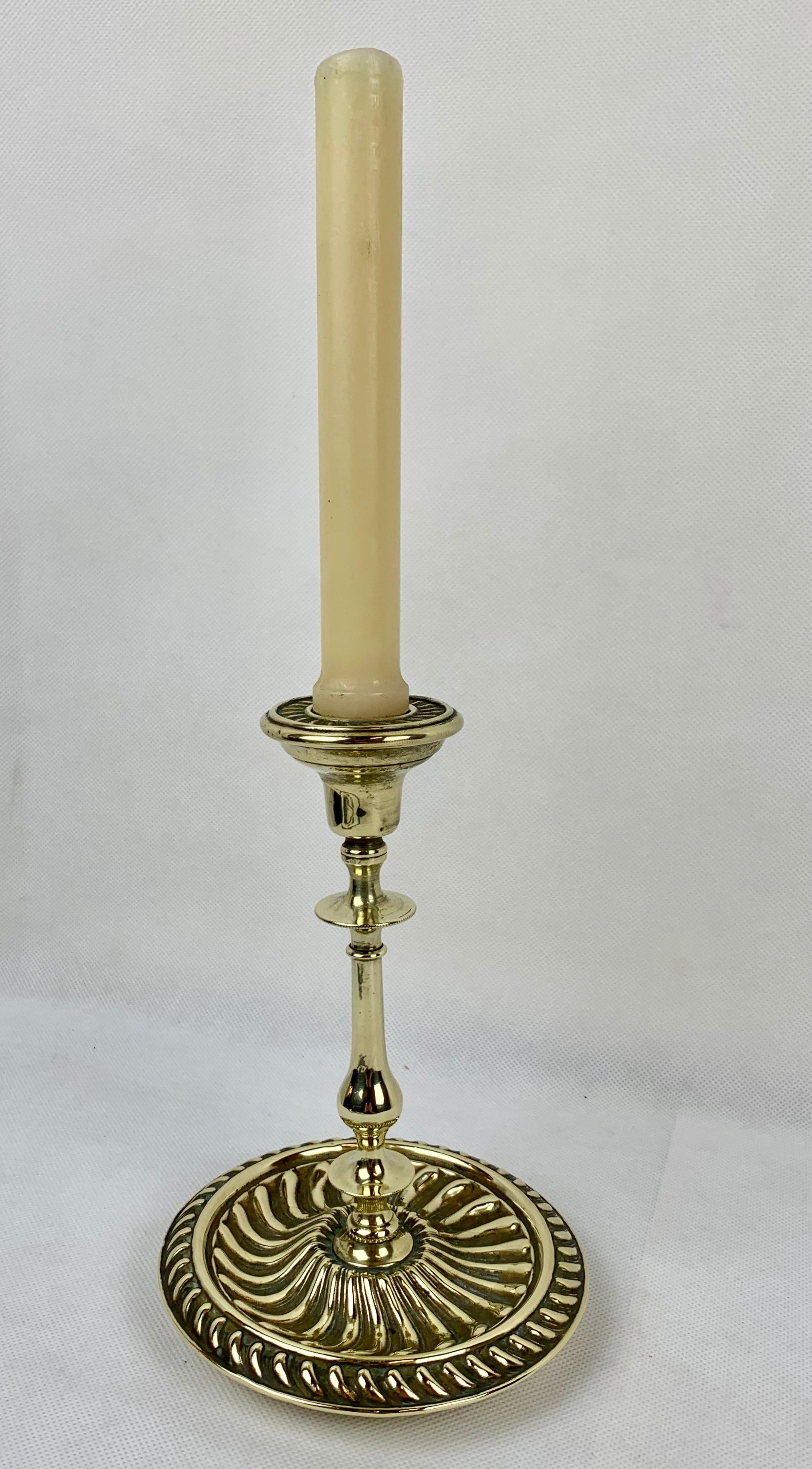 19th Century French Brass Repoussé Single Candlestick with Steel Aperture 