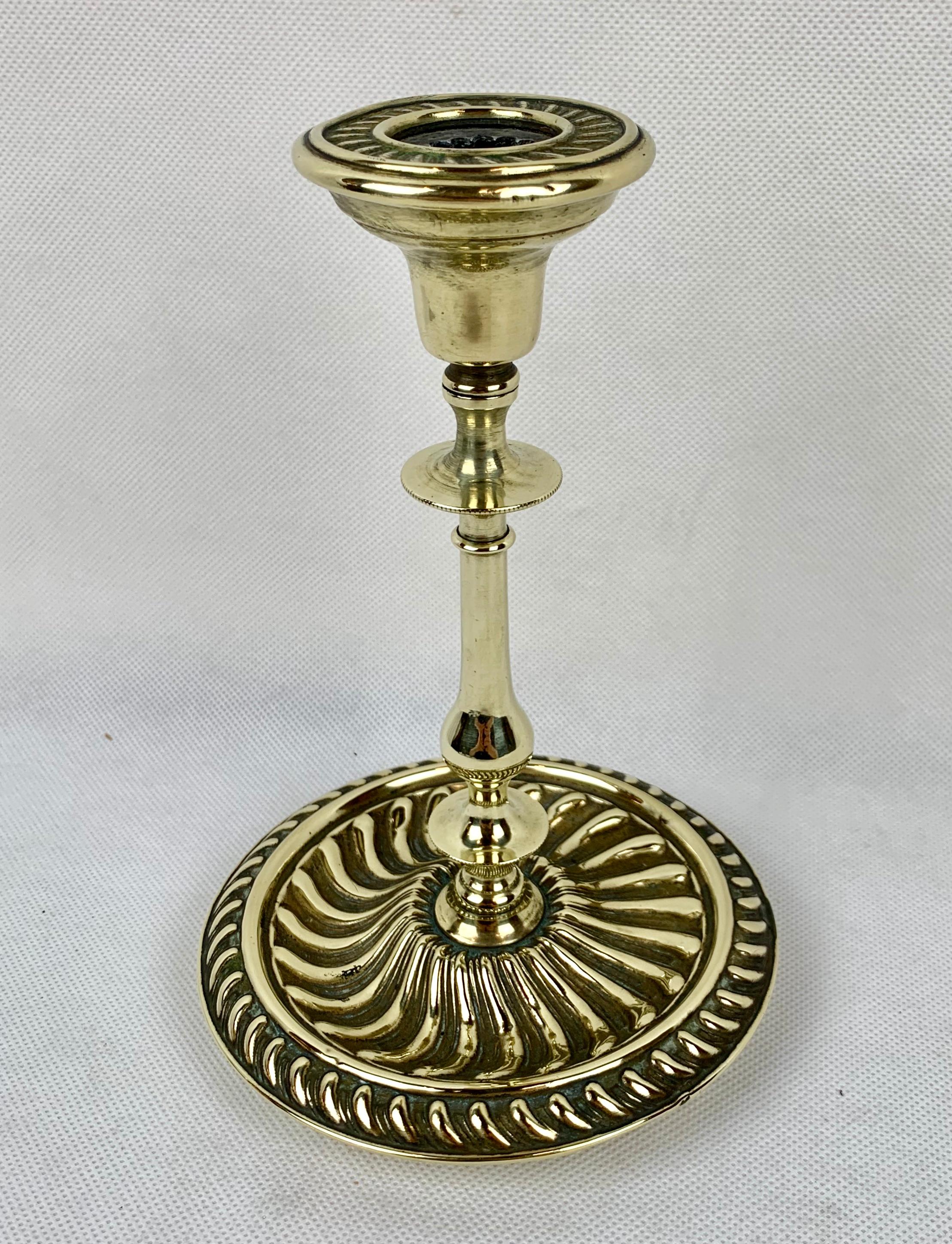 French Brass Repoussé Single Candlestick with Steel Aperture  3