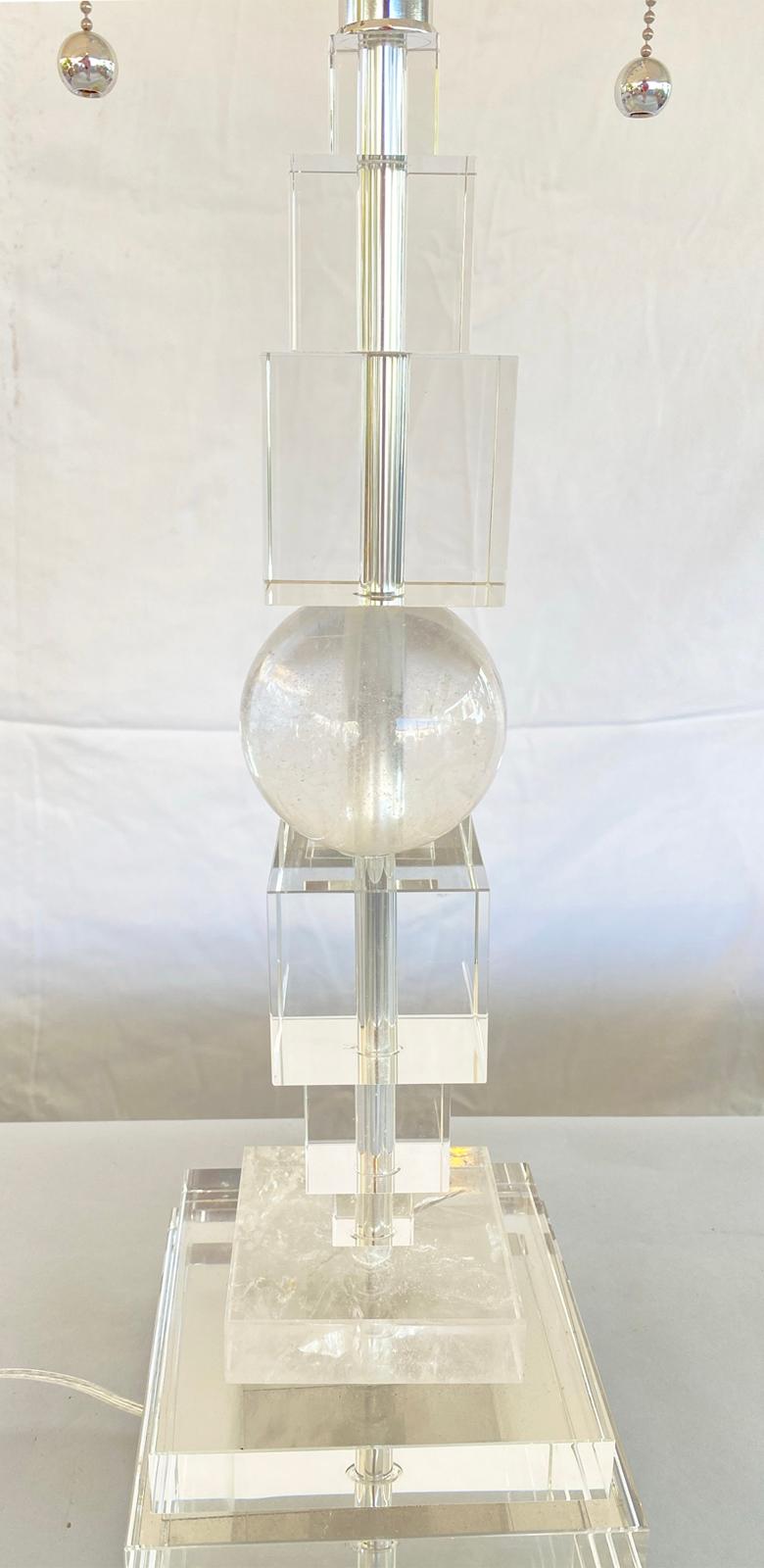 20th Century Unusual Single Lamp of Stacked Rock Crystal and Lucite For Sale