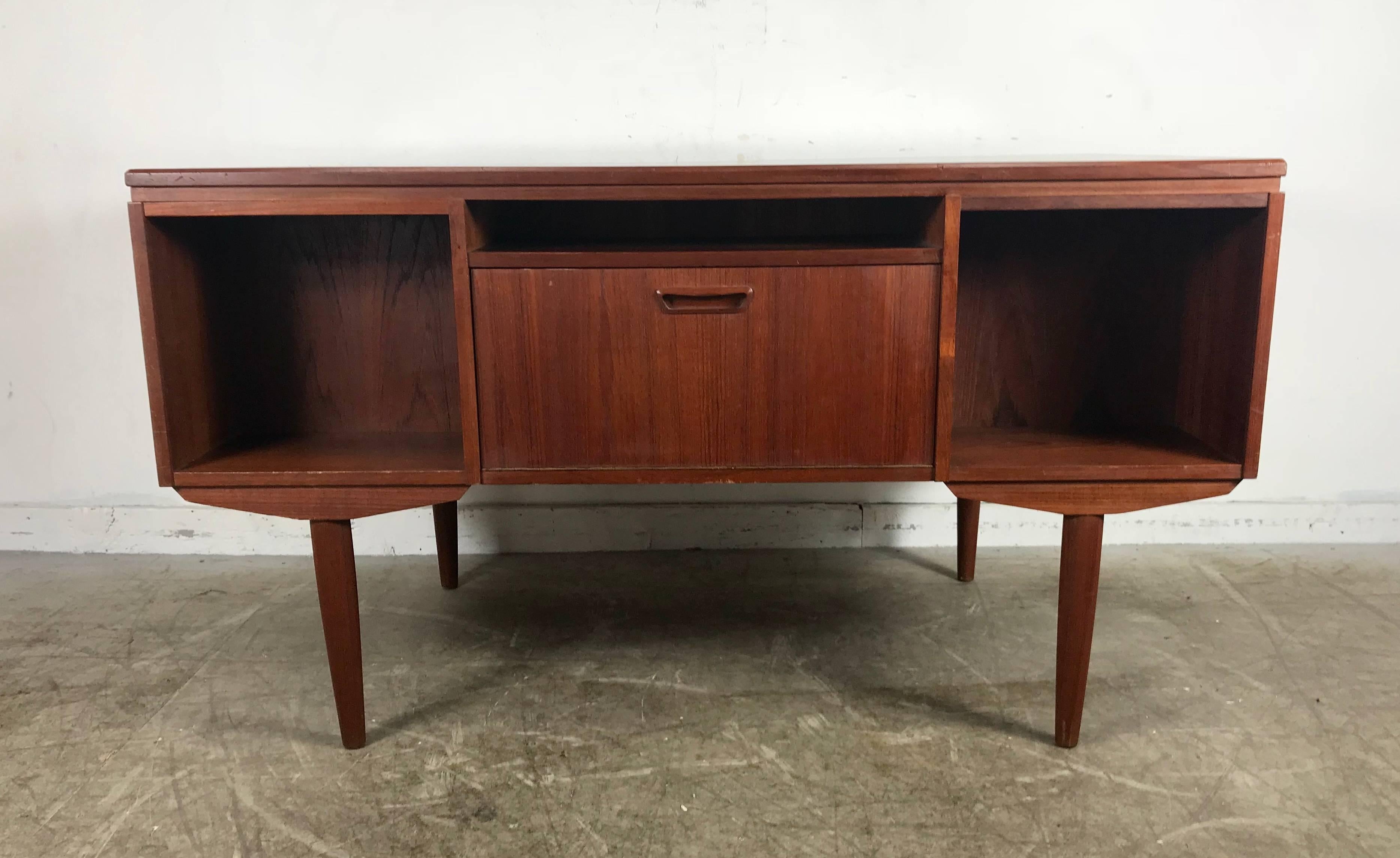 20th Century Unusual Six-Drawer Danish Desk with Front Storage Cubby by Gunni Omann