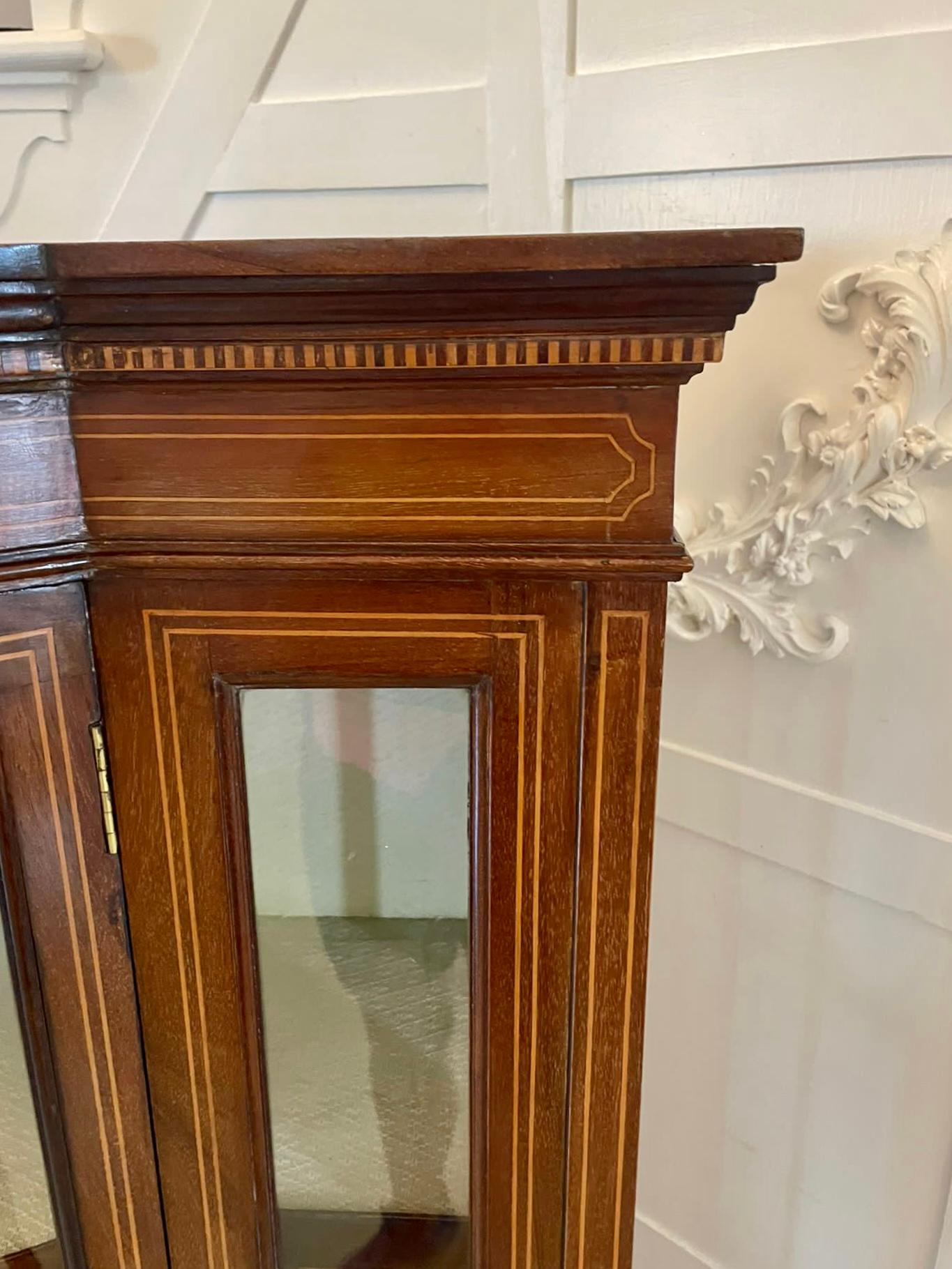 Unusual Size Antique Edwardian Quality Mahogany Inlaid Display Cabinet  1