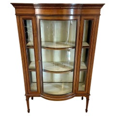 Unusual Size Antique Edwardian Quality Mahogany Inlaid Display Cabinet