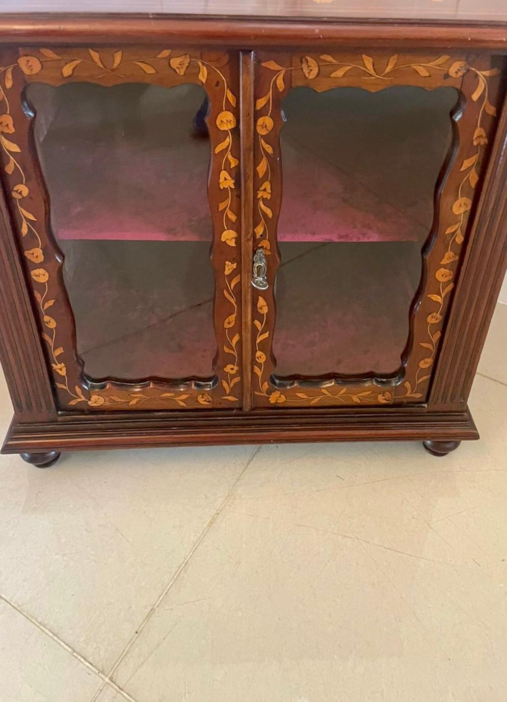 Unusual Small Antique Quality Mahogany Marquetry Inlaid Display Cabinet For Sale 2