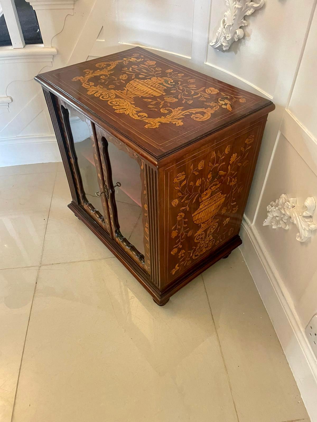 Unusual Small Antique Quality Mahogany Marquetry Inlaid Display Cabinet For Sale 5