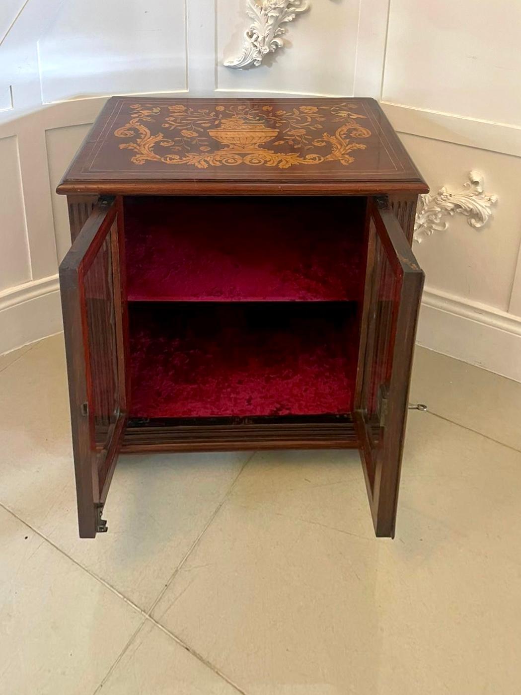 Victorian Unusual Small Antique Quality Mahogany Marquetry Inlaid Display Cabinet For Sale