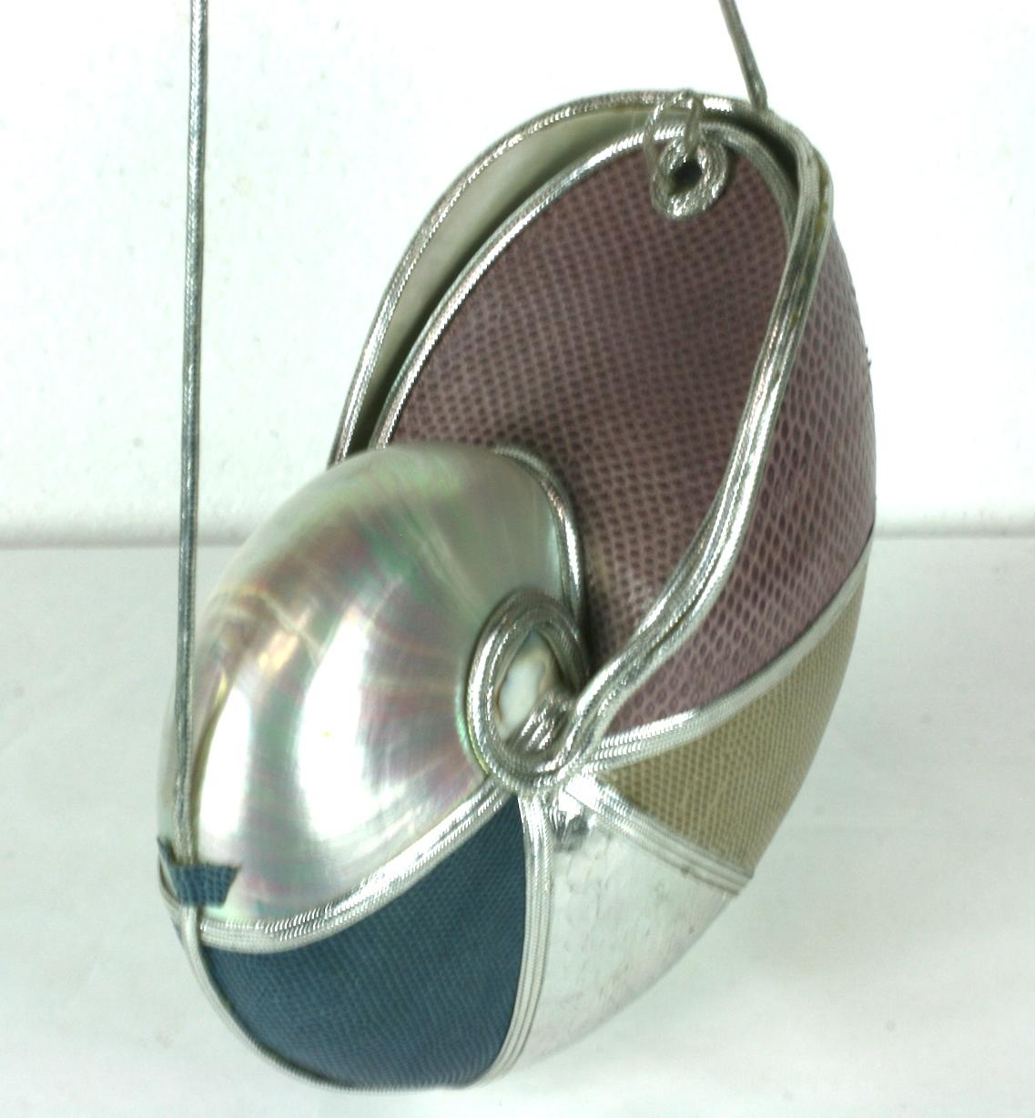 Gray Unusual Snakeskin Clad Nautilus Shell Purse For Sale