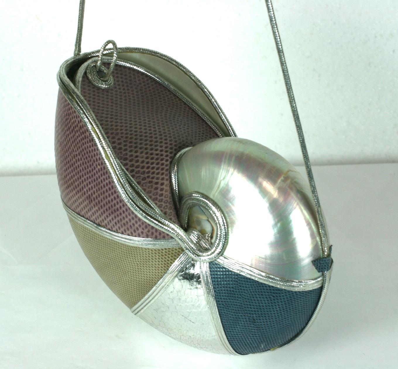 Unusual Snakeskin Clad Nautilus Shell Purse In Excellent Condition For Sale In New York, NY