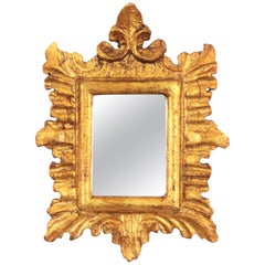 Unusual Spanish 1940s Baroque Style Carved and Giltwood Mirror Miniature
