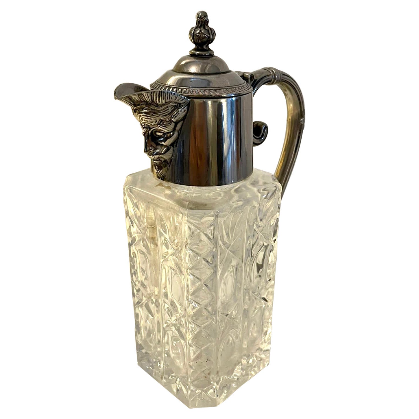 Unusual Square Antique Edwardian Quality Claret Jug For Sale