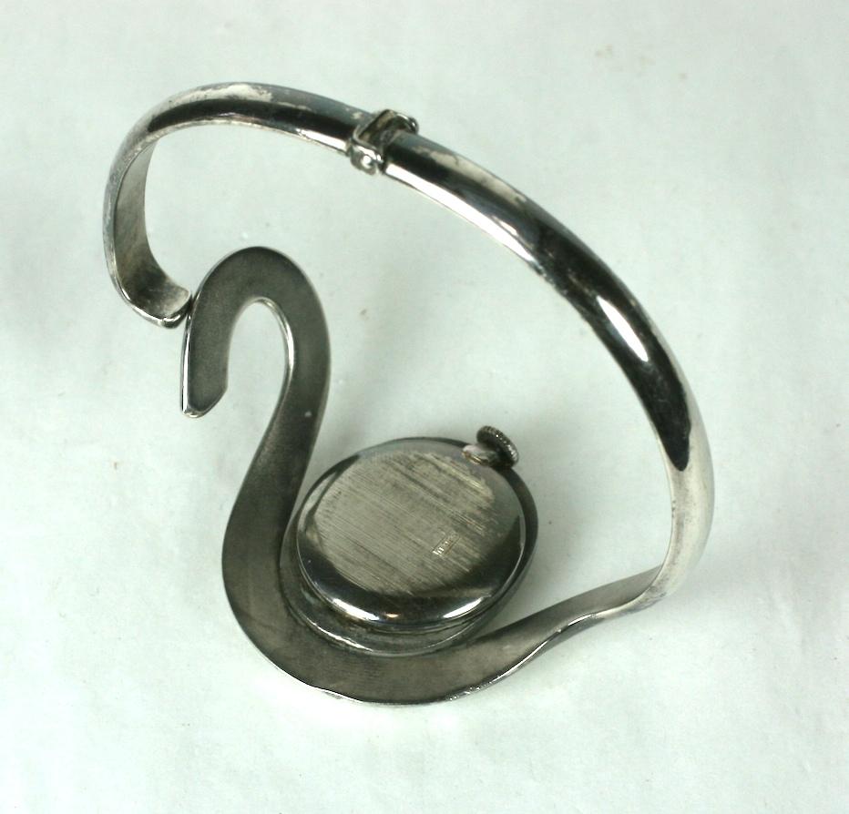 Unusual Sterling Modernist Clamper Watch In Good Condition For Sale In New York, NY
