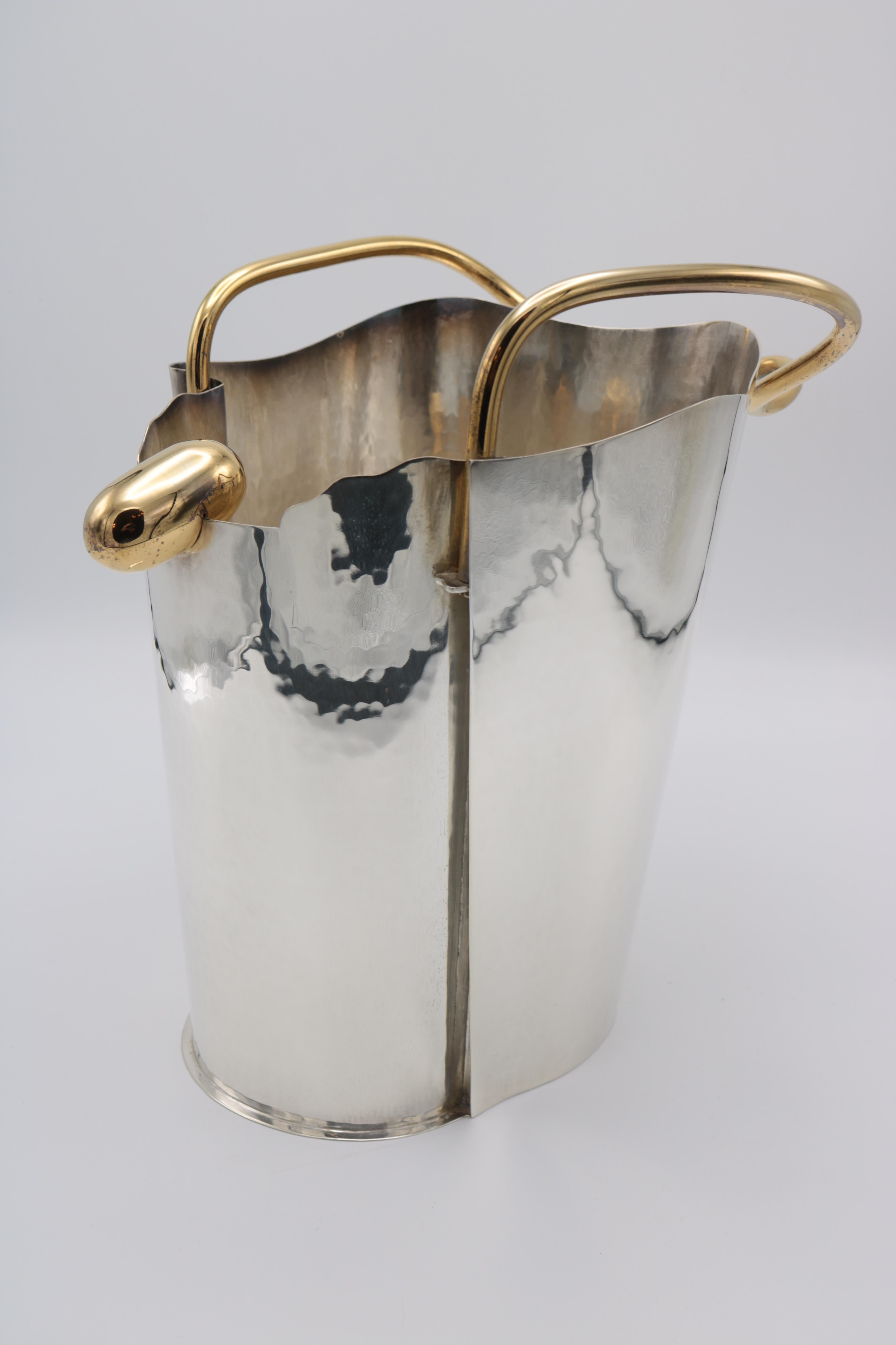 Unusual Sterling Silver Champagne Cooler In Good Condition For Sale In New York, NY