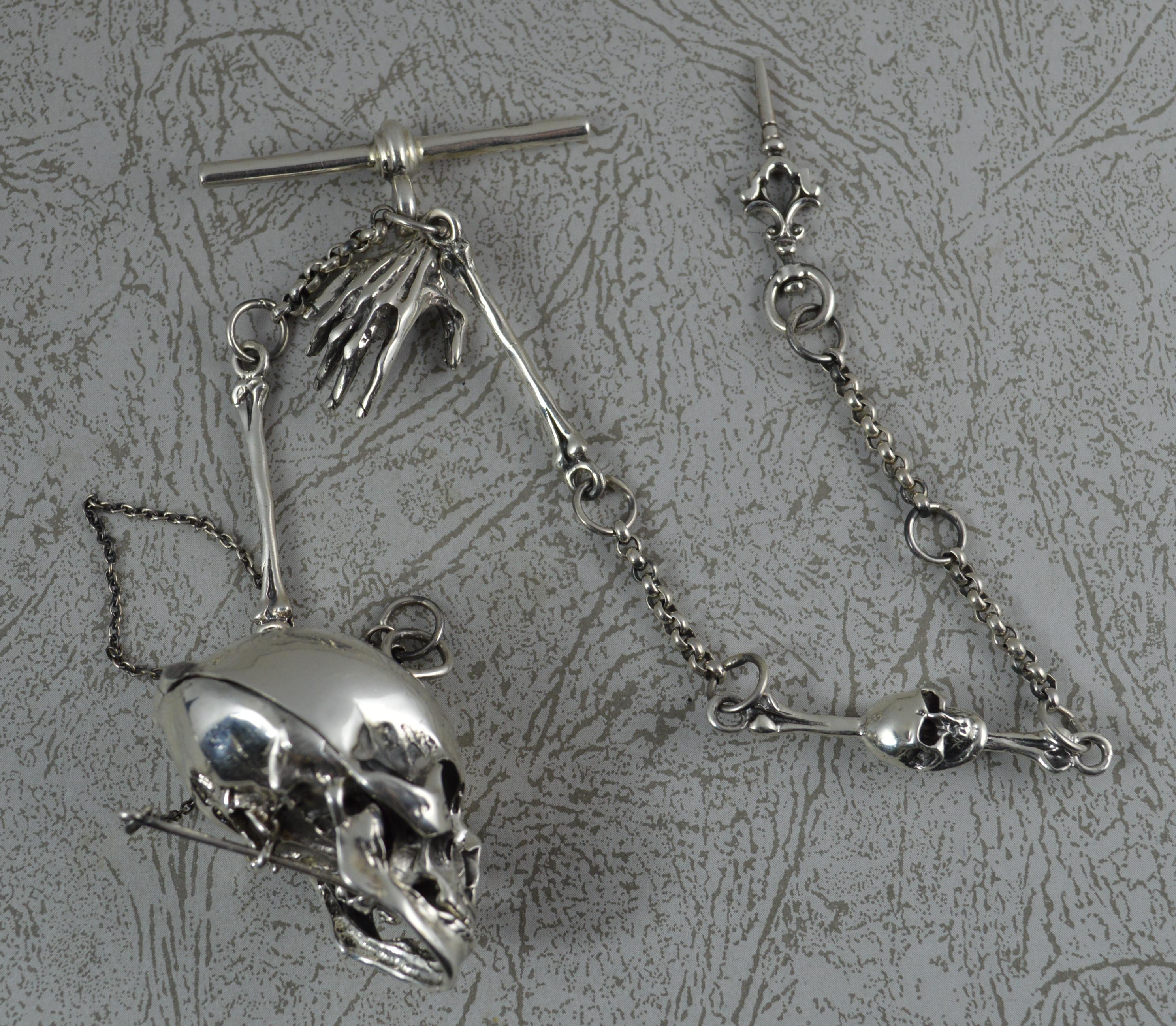 George III Unusual Sterling Silver Skull Pendant and Watch Chain