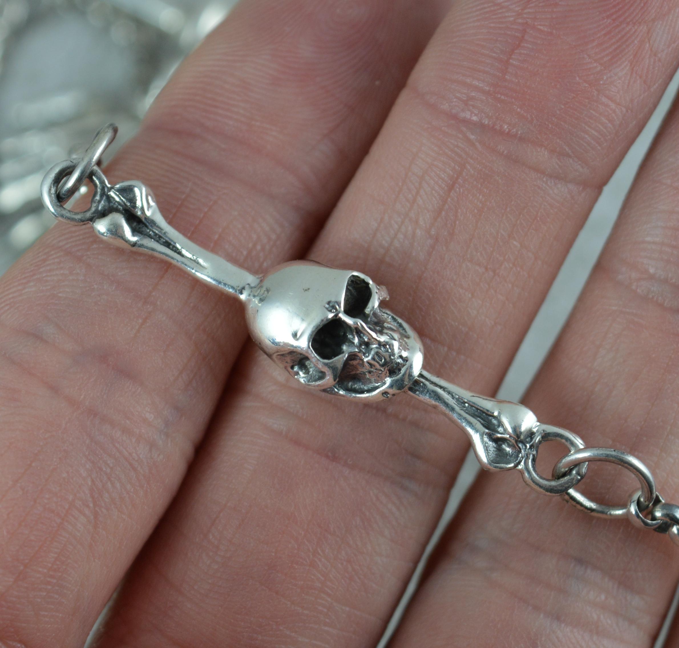 Unusual Sterling Silver Skull Pendant and Watch Chain In Excellent Condition In St Helens, GB