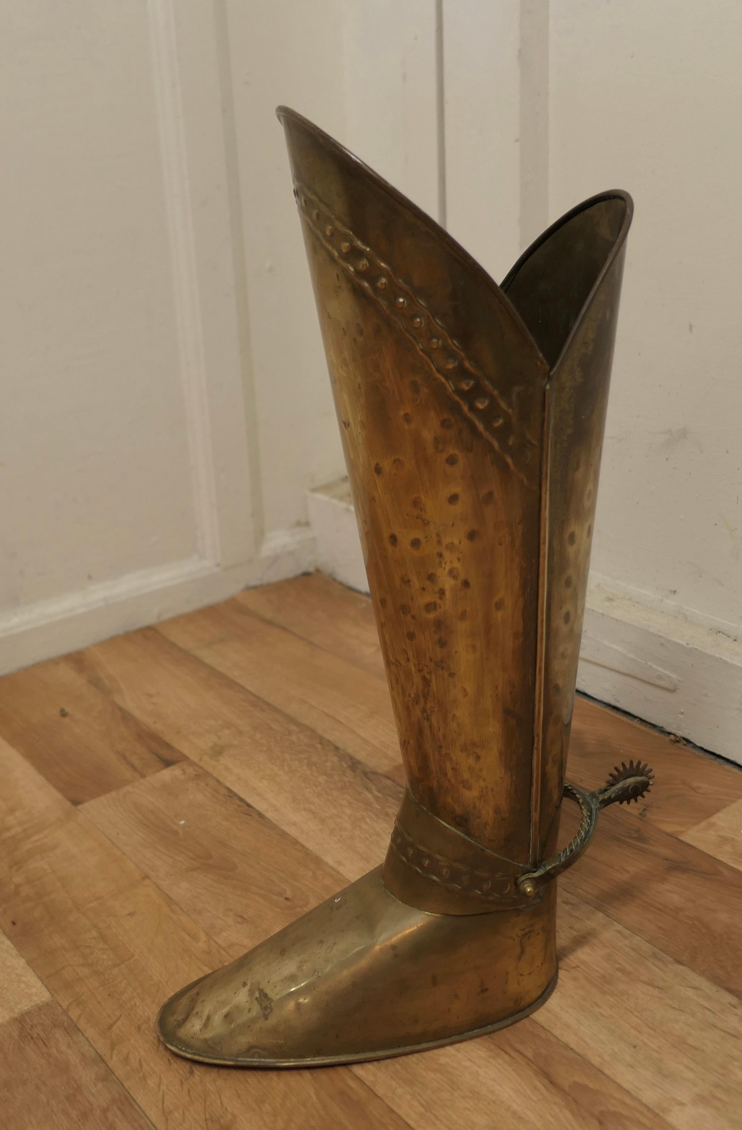 Art Deco Unusual Stick Stand in the Form of a Brass Boot For Sale