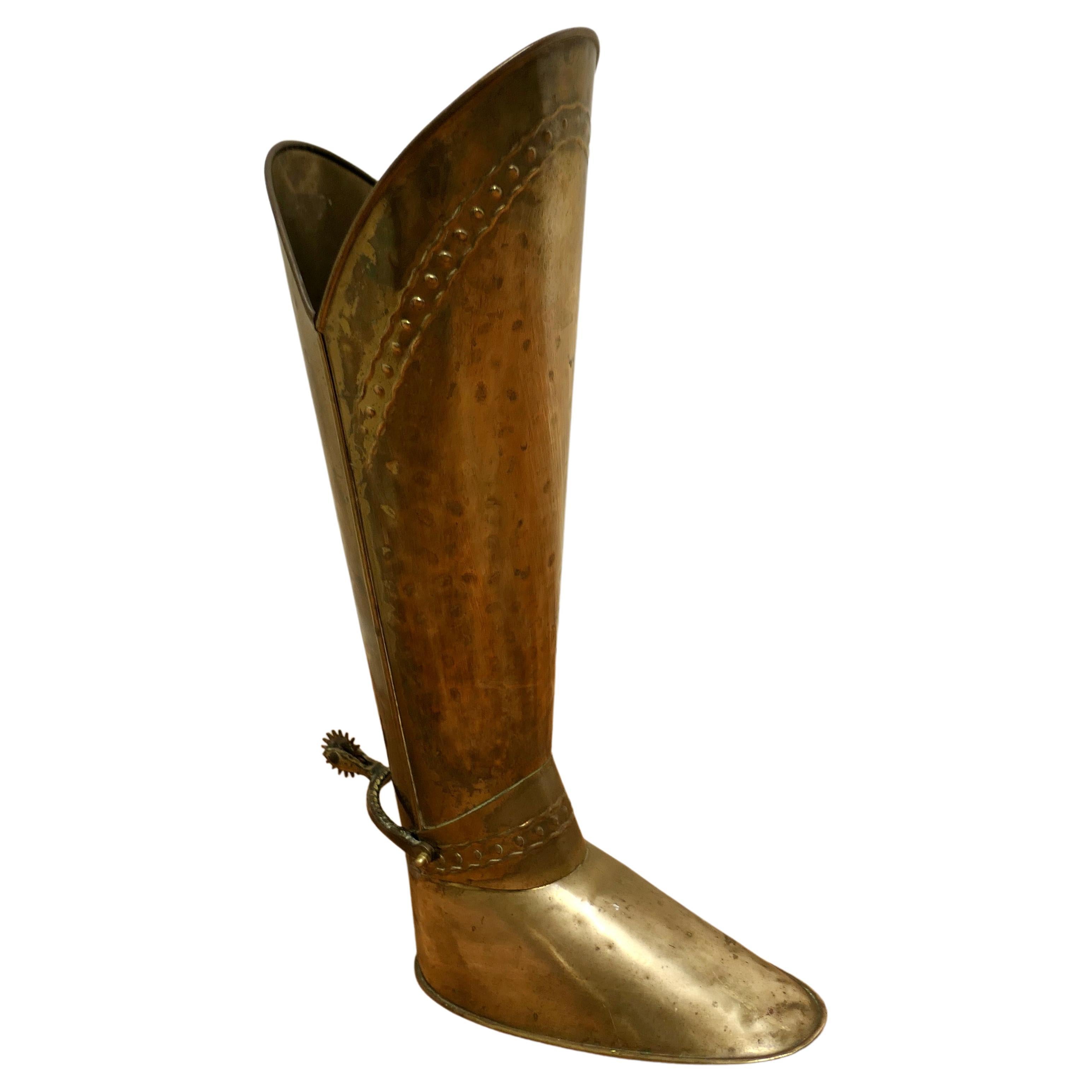 Unusual Stick Stand in the Form of a Brass Boot For Sale