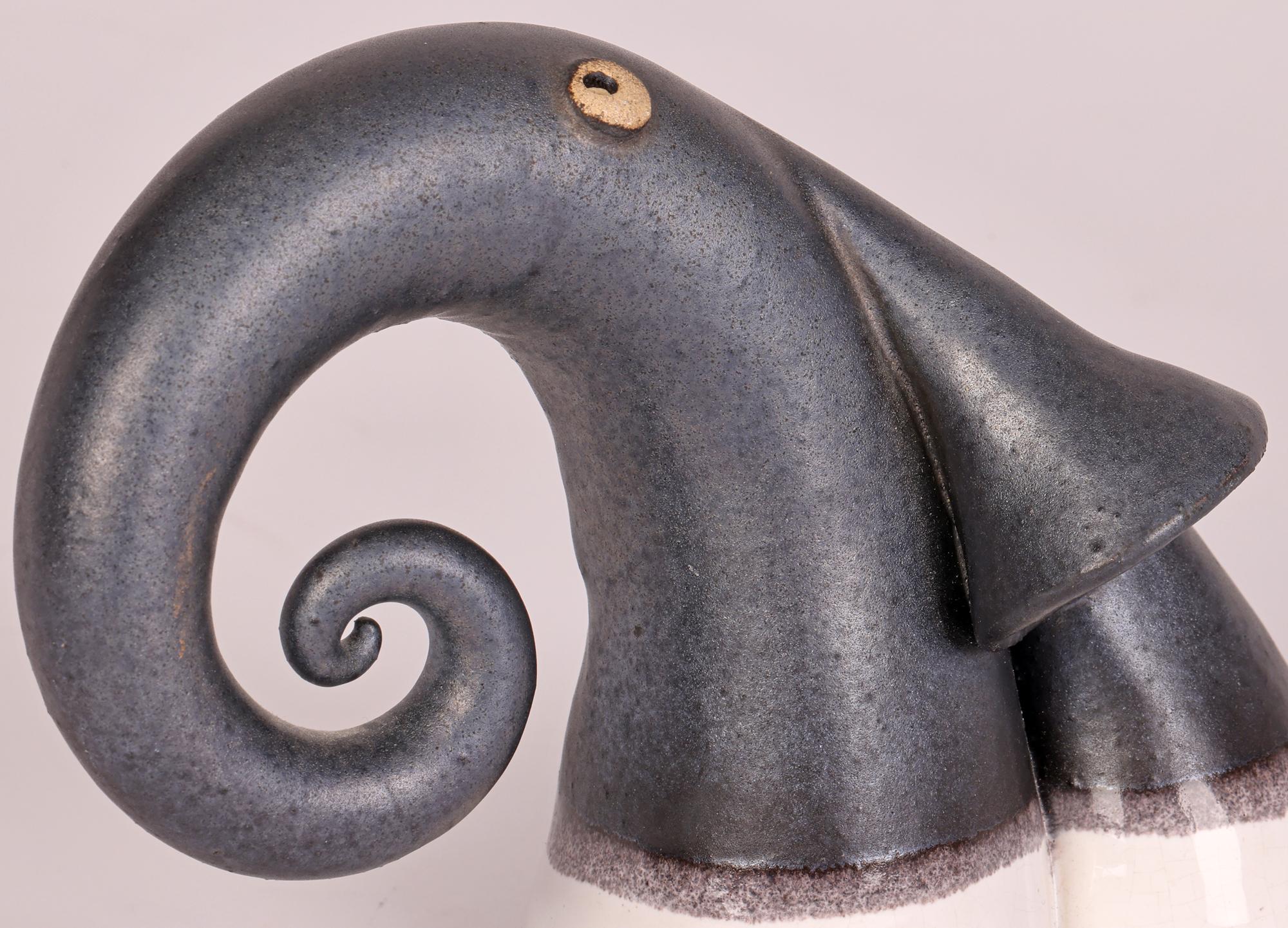 Unusual Studio Pottery Stylized Elephant Figure For Sale 3
